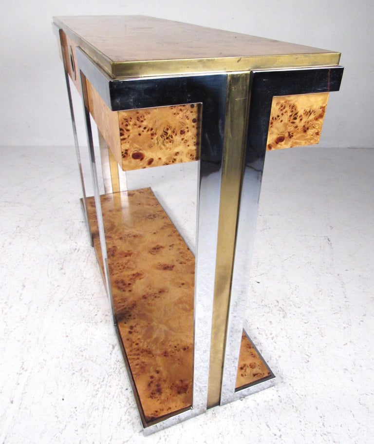 Willy Rizzo Console Table in Burlwood and Brass by Mario Sabot For Sale 6