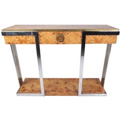 Vintage Willy Rizzo Console Table in Burlwood and Brass by Mario Sabot