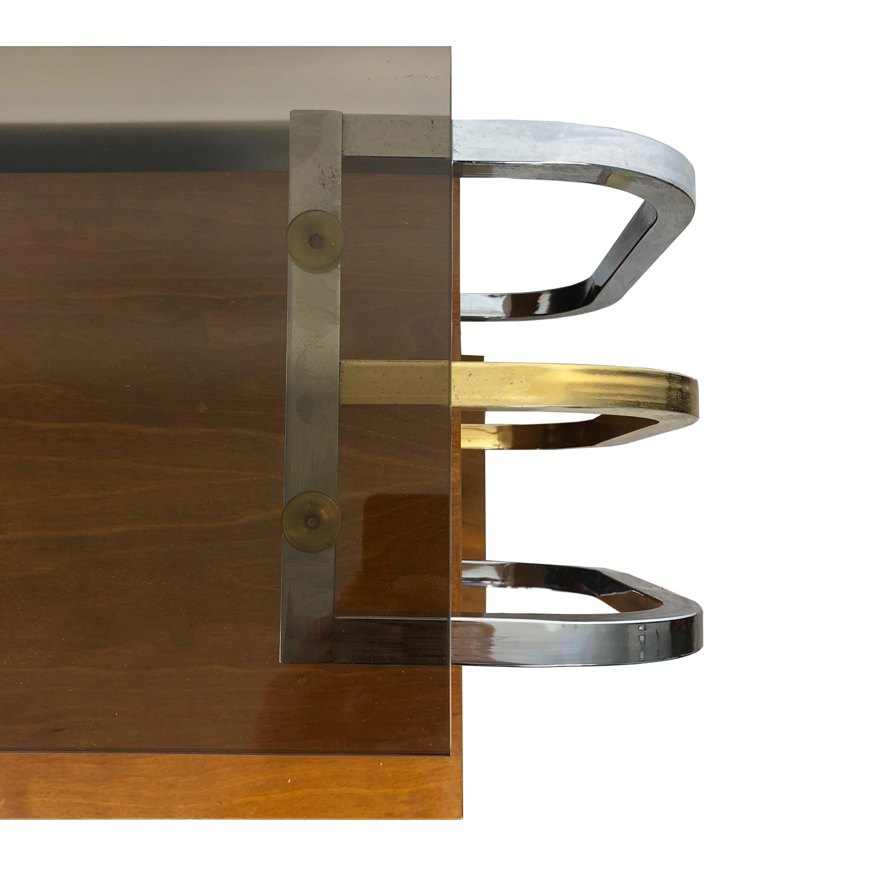 Late 20th Century Willy Rizzo Console Table in Burlwood Brass Glass and Chrome, 1970s, Italy
