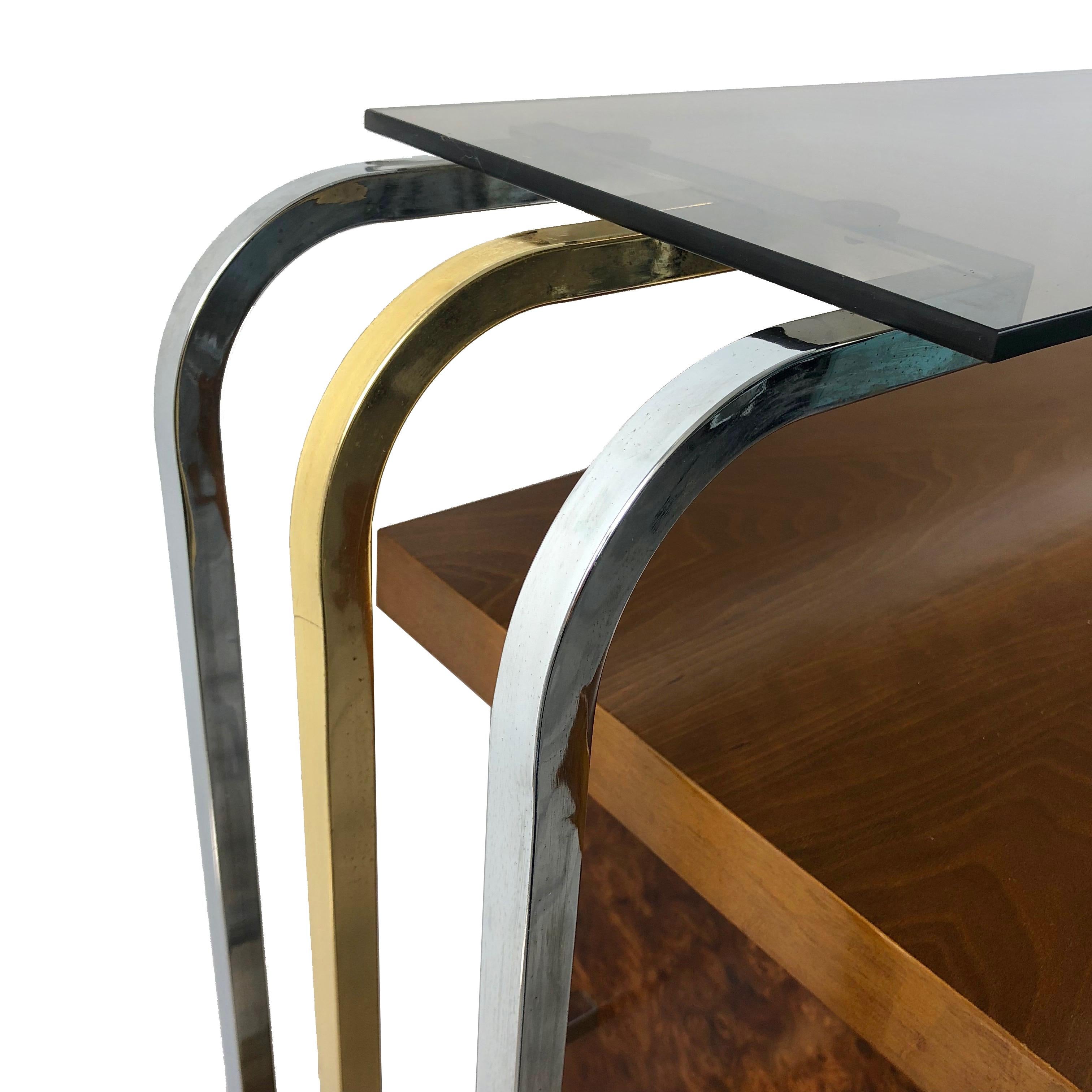 Willy Rizzo Console Table in Burlwood Brass Glass and Chrome, 1970s, Italy 3