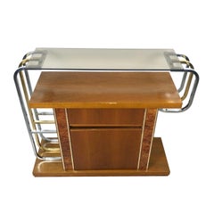 Willy Rizzo Console Table in Burlwood Brass Glass and Chrome, 1970s, Italy