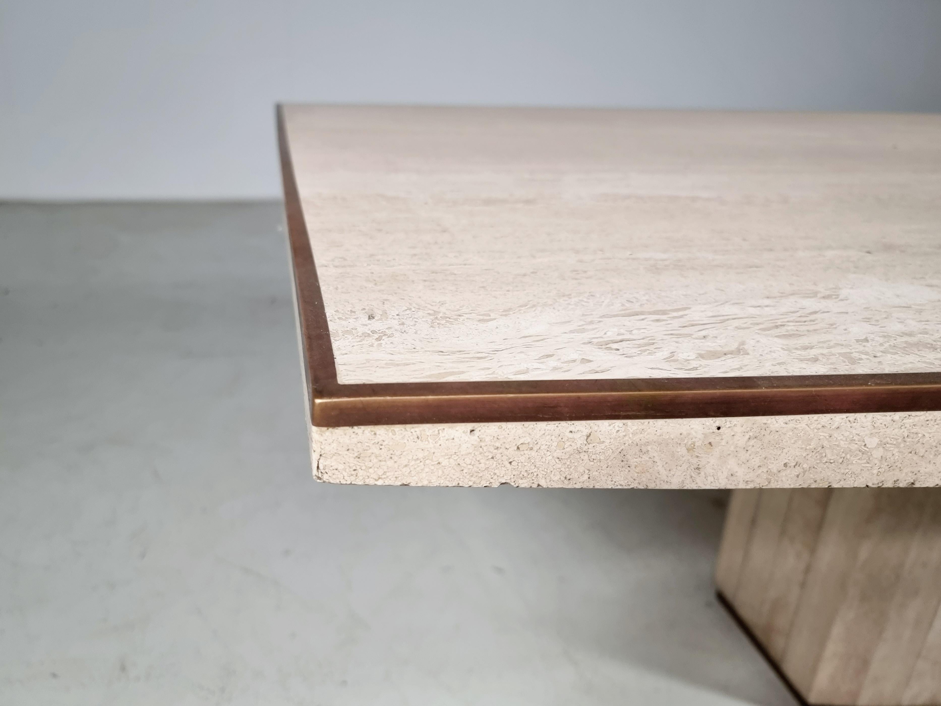 Willy Rizzo Cream Travertine Pedestal Dining Table, France, 1970 5
