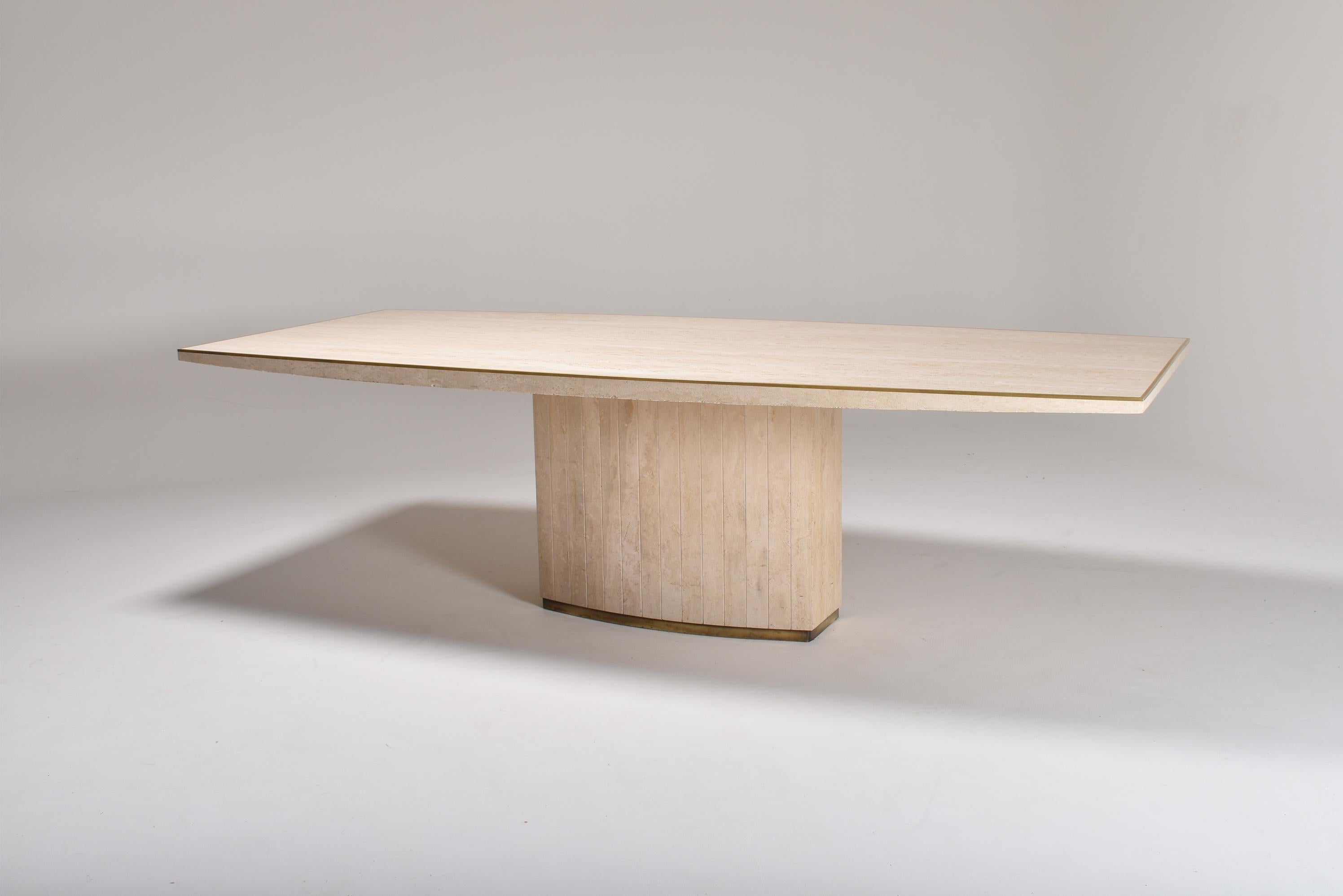 Willy Rizzo Cream Travertine Pedestal Dining Table, France, 1970 3