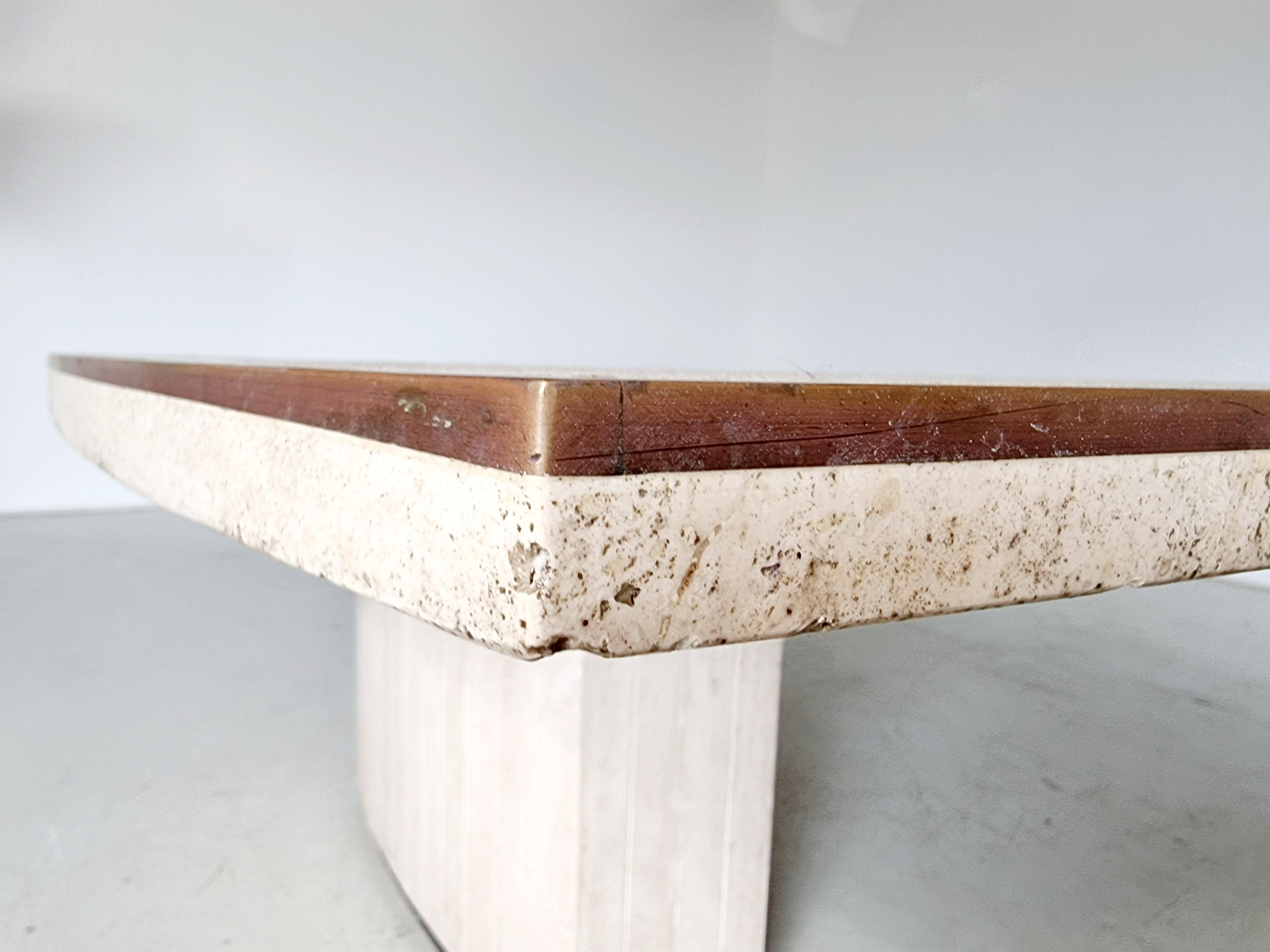 Willy Rizzo Cream Travertine Pedestal Dining Table, France, 1970 1