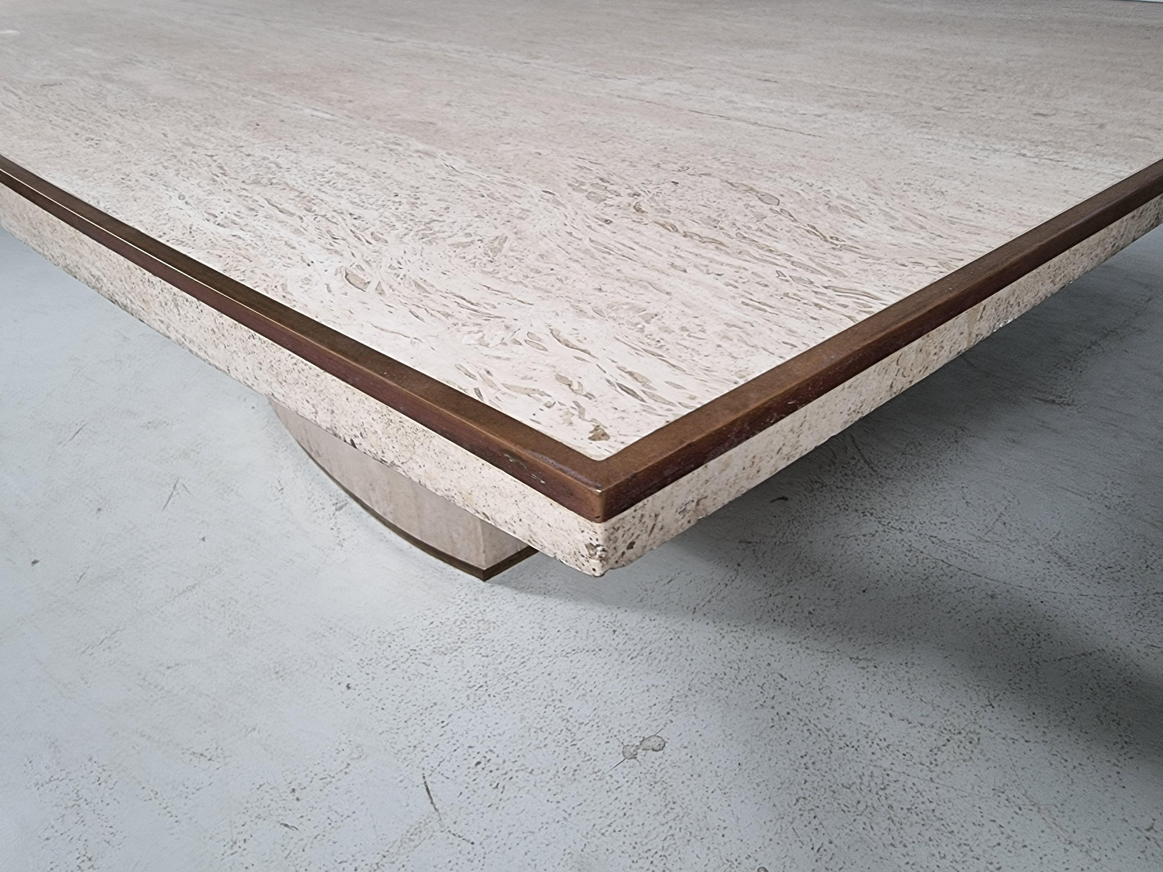Willy Rizzo Cream Travertine Pedestal Dining Table, France, 1970 2