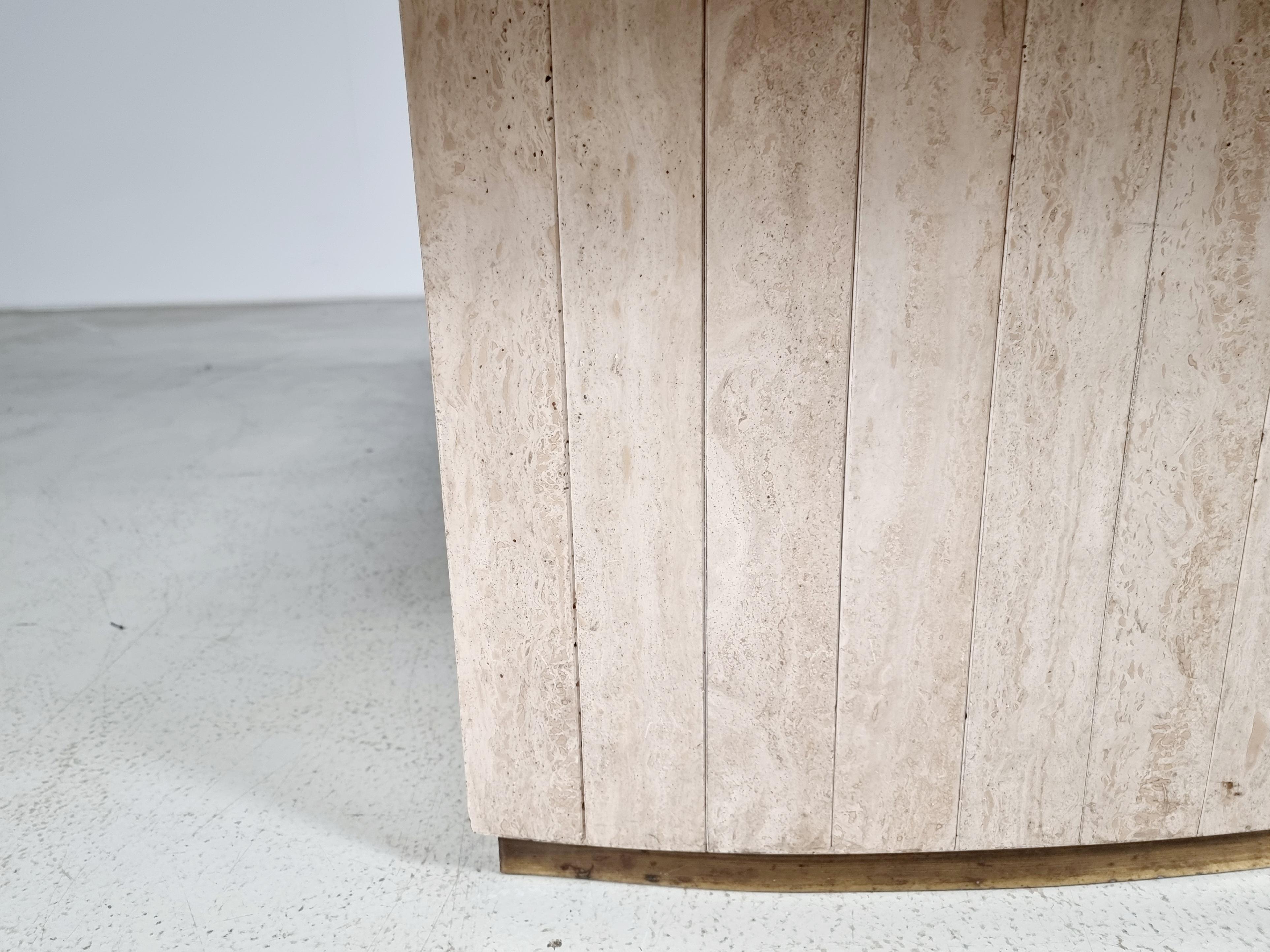 Willy Rizzo Cream Travertine Pedestal Dining Table, France, 1970 3