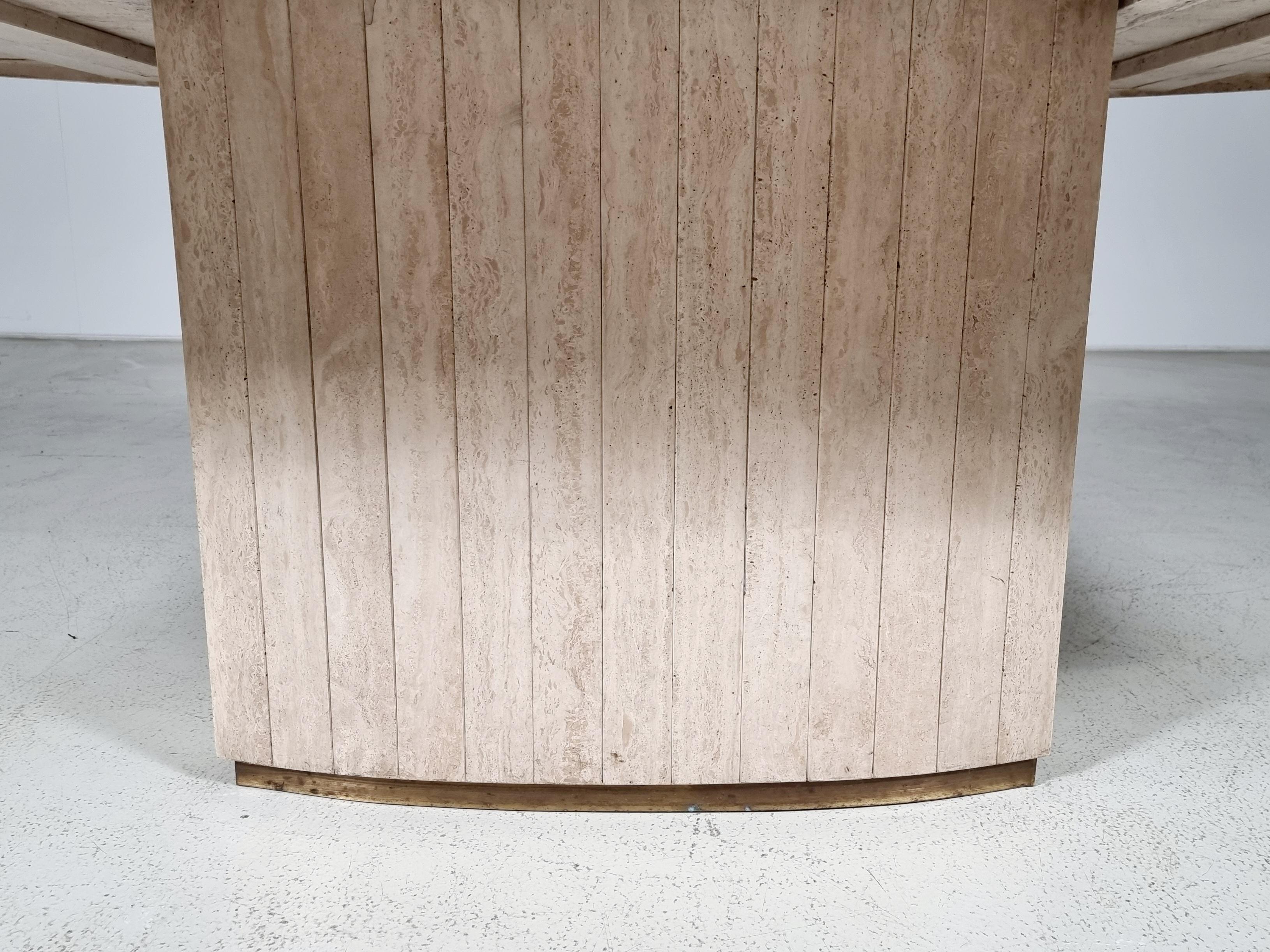 Willy Rizzo Cream Travertine Pedestal Dining Table, France, 1970 4
