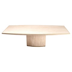 Willy Rizzo Cream Travertine Pedestal Dining Table, France, 1970