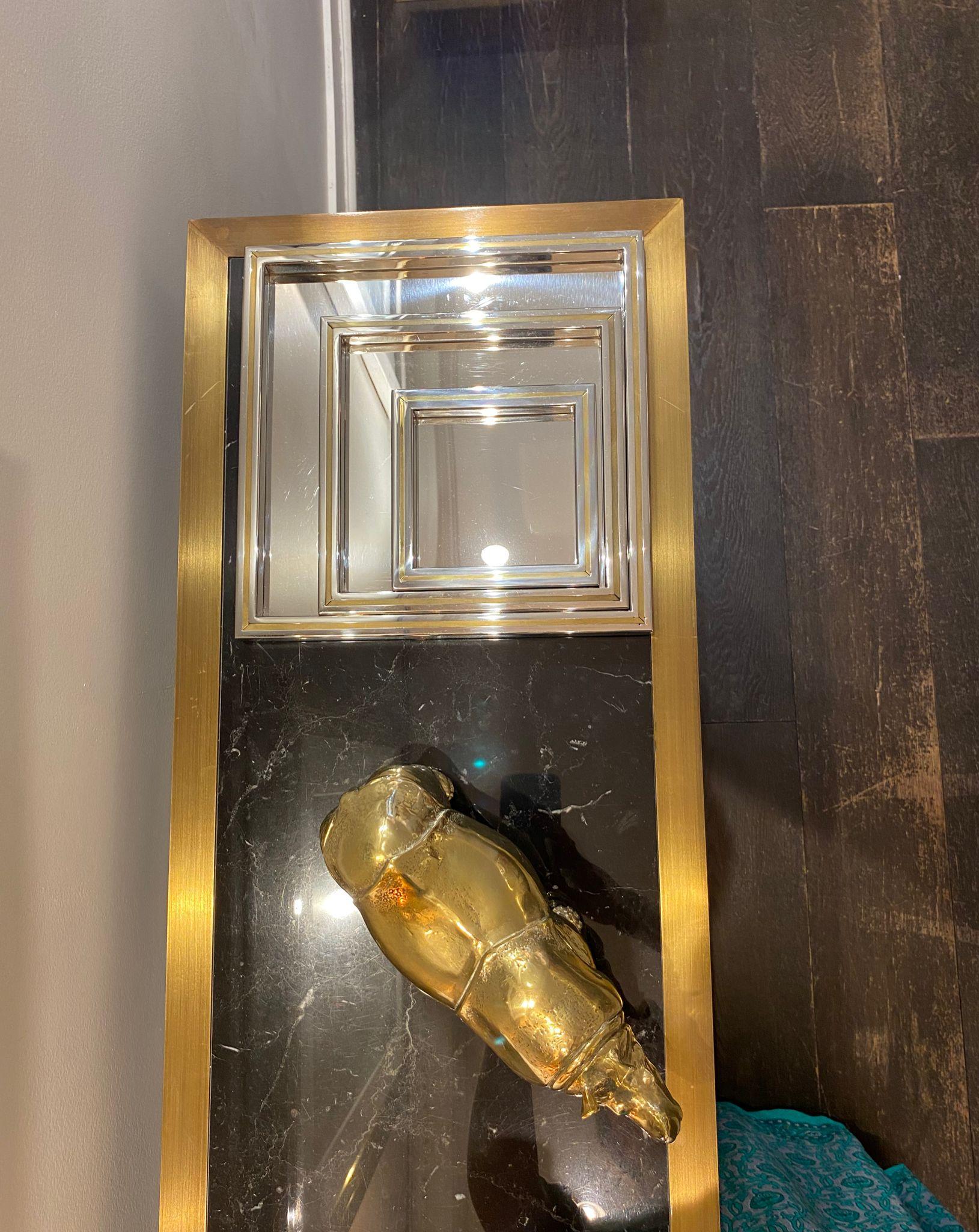 Italiano Set di 3 scrivanie Willy Rizzo in acciaio inox lucido con inserto in ottone in vendita