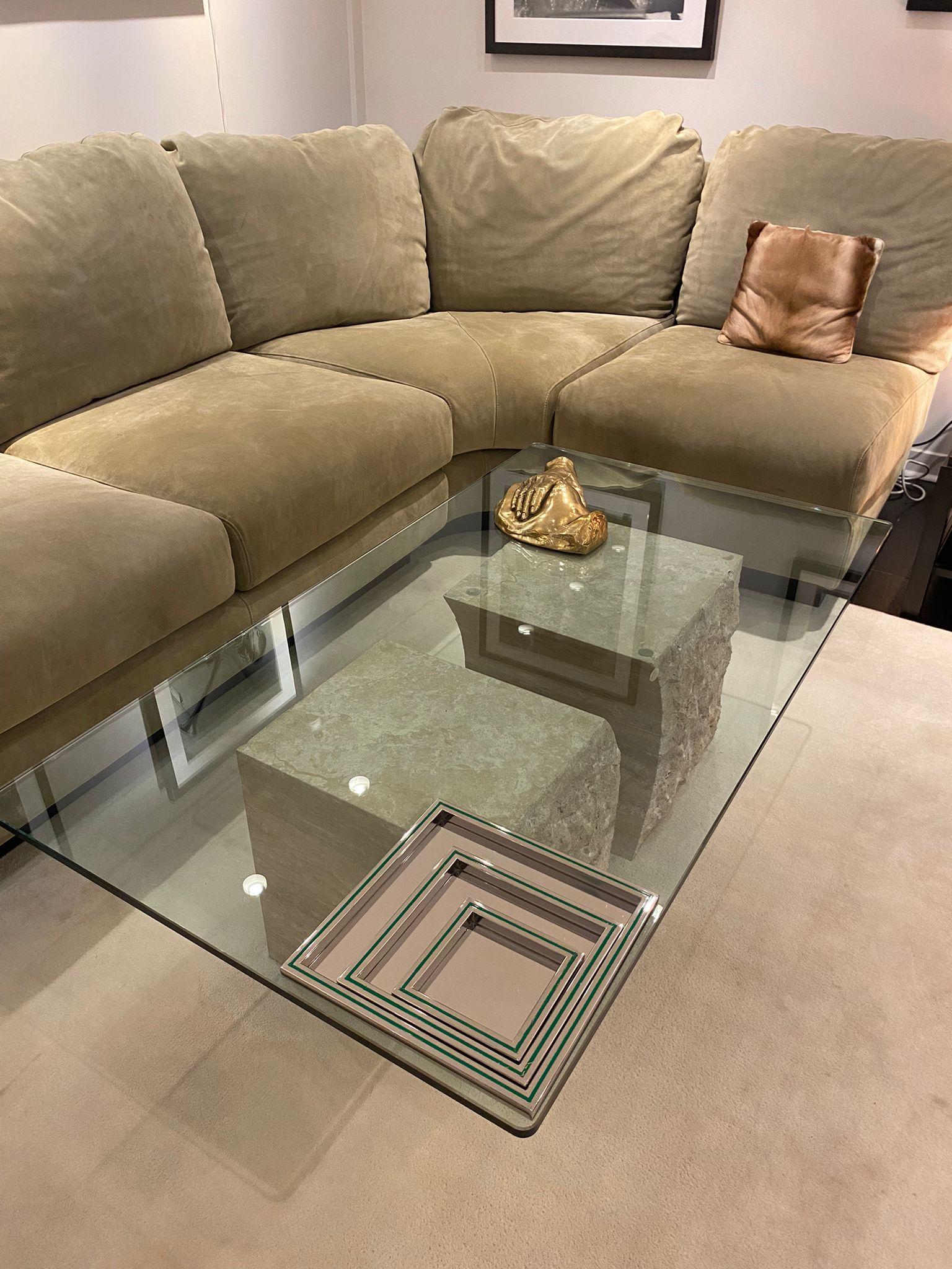 Lucidato Set di 3 scrivanie Willy Rizzo in acciaio inox lucido con inserto in ottone in vendita