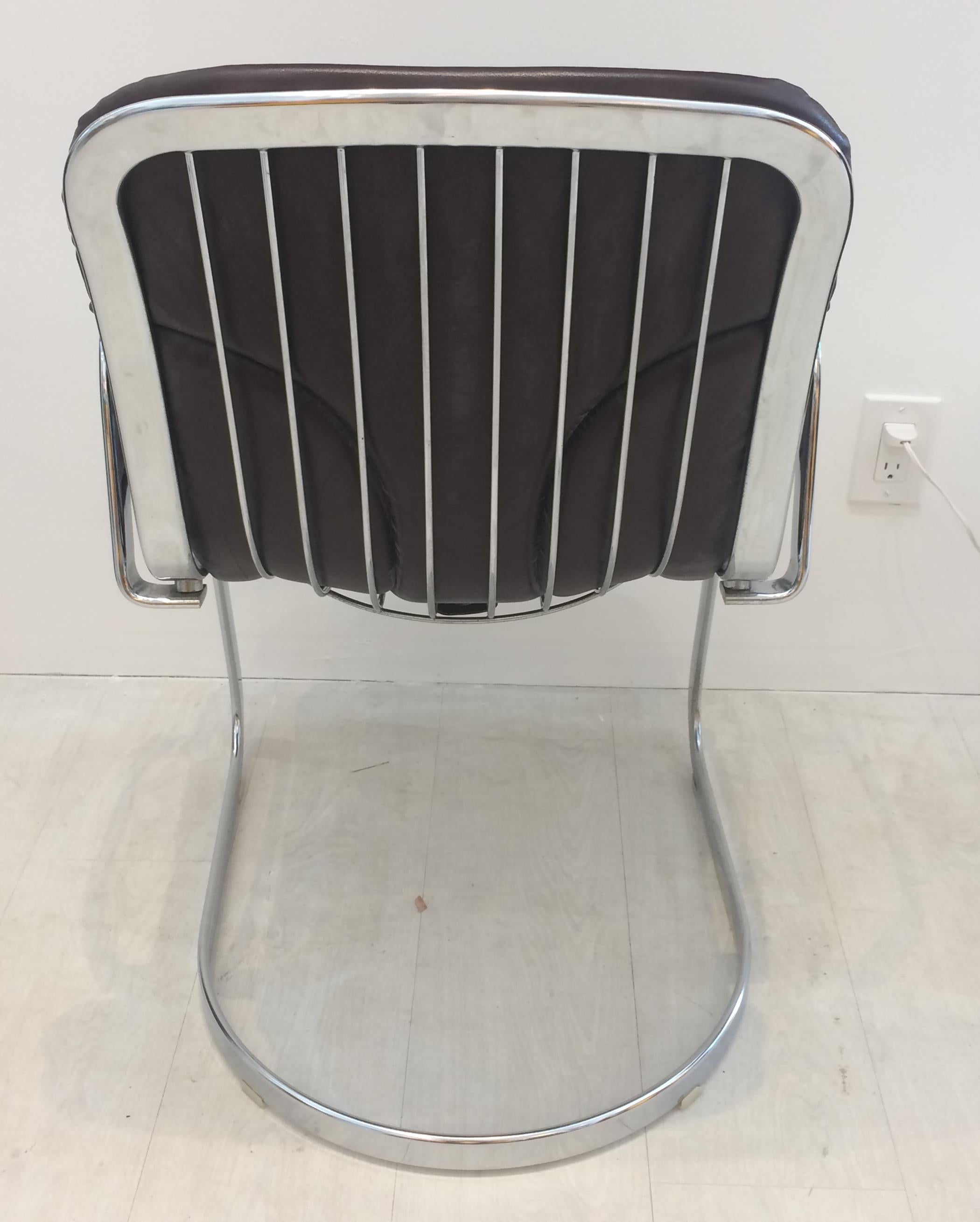 Italian Willy Rizzo Dining Chair Chrome with Chocolate Leather Seat Cushion