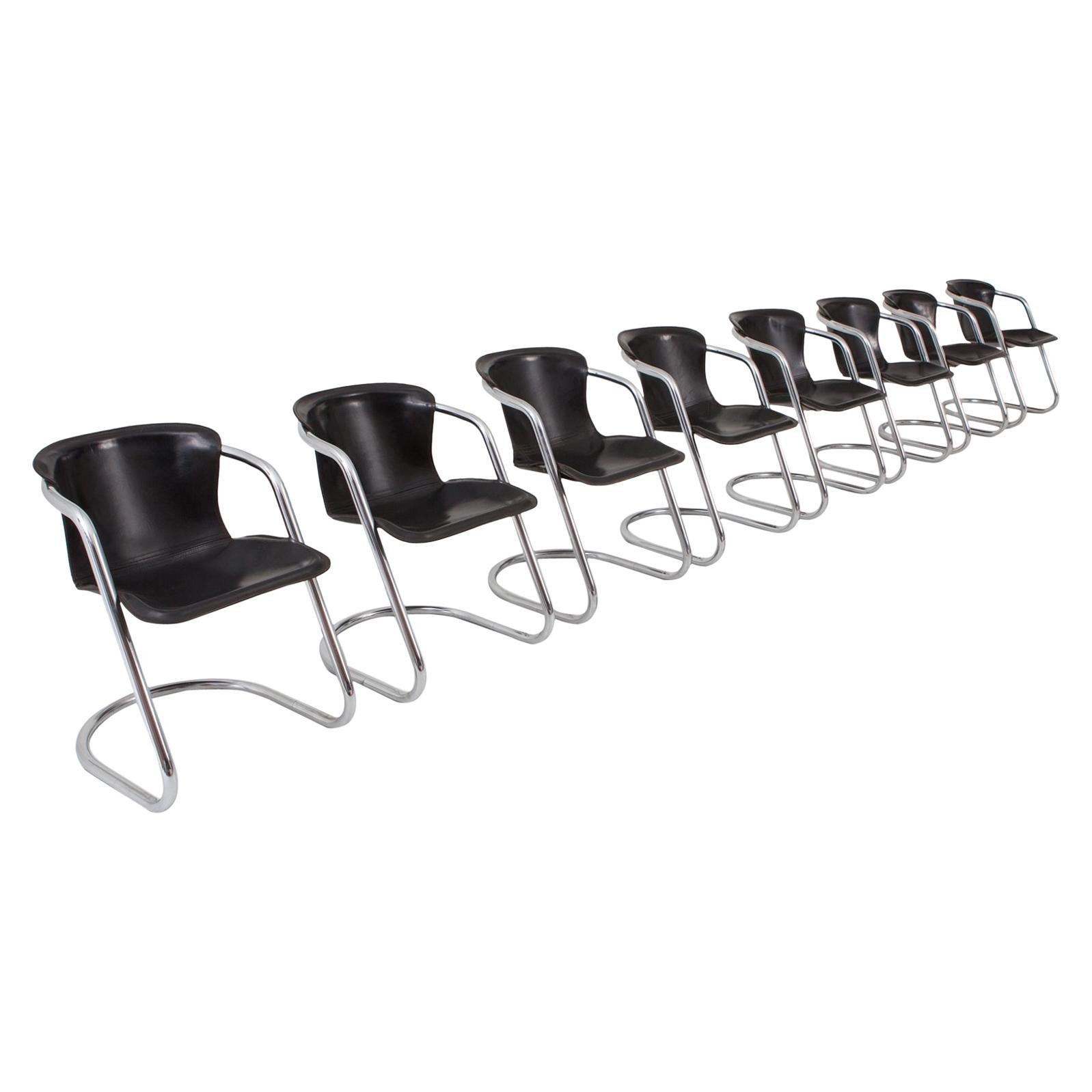 Willy Rizzo Dining Chair with Leather Seats for Cidue, Set of 8