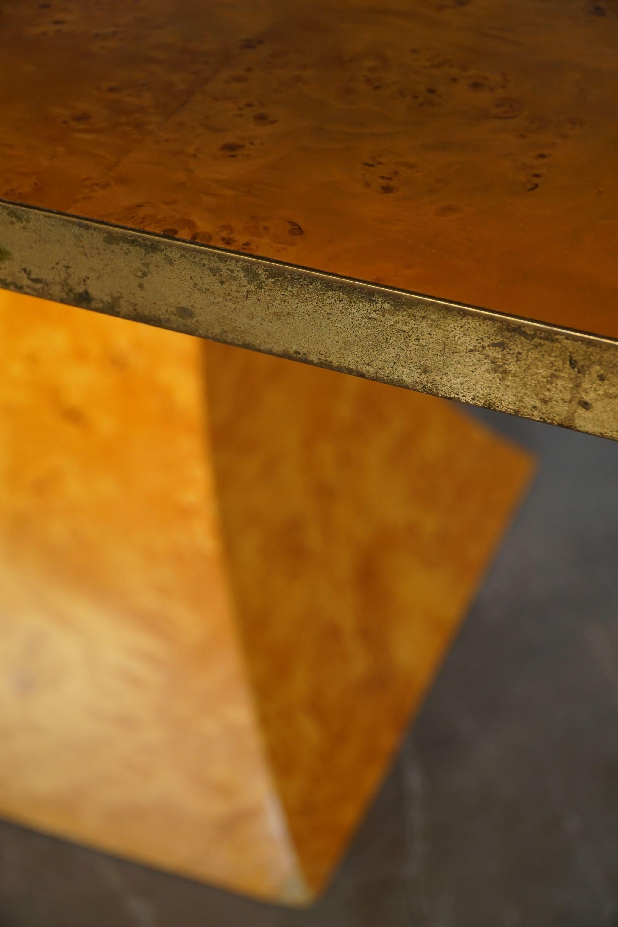 Willy Rizzo Dining Table in Burl & Brass, 