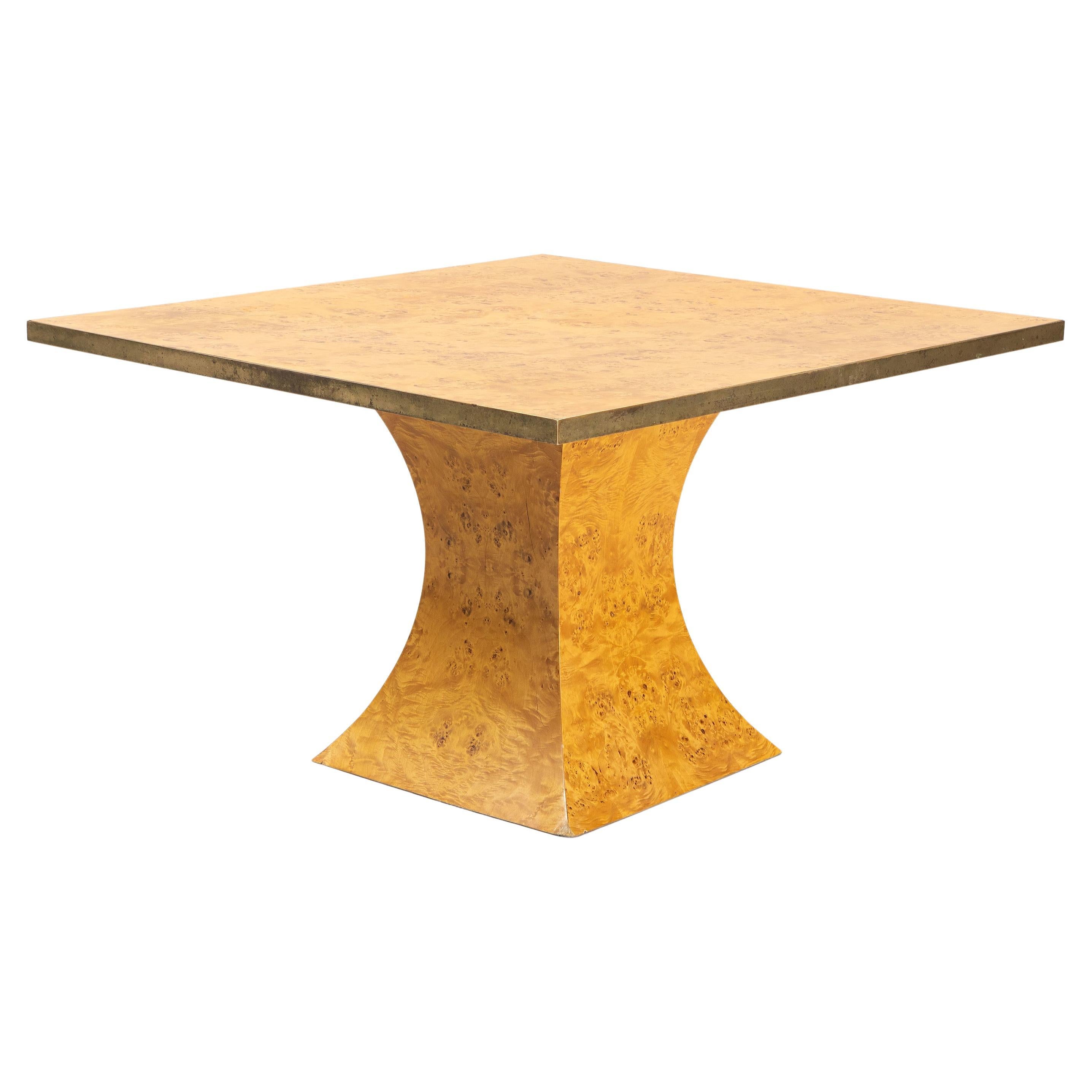 Willy Rizzo Dining Table in Burl & Brass, "Savage", Italian Modern, Made 1970s