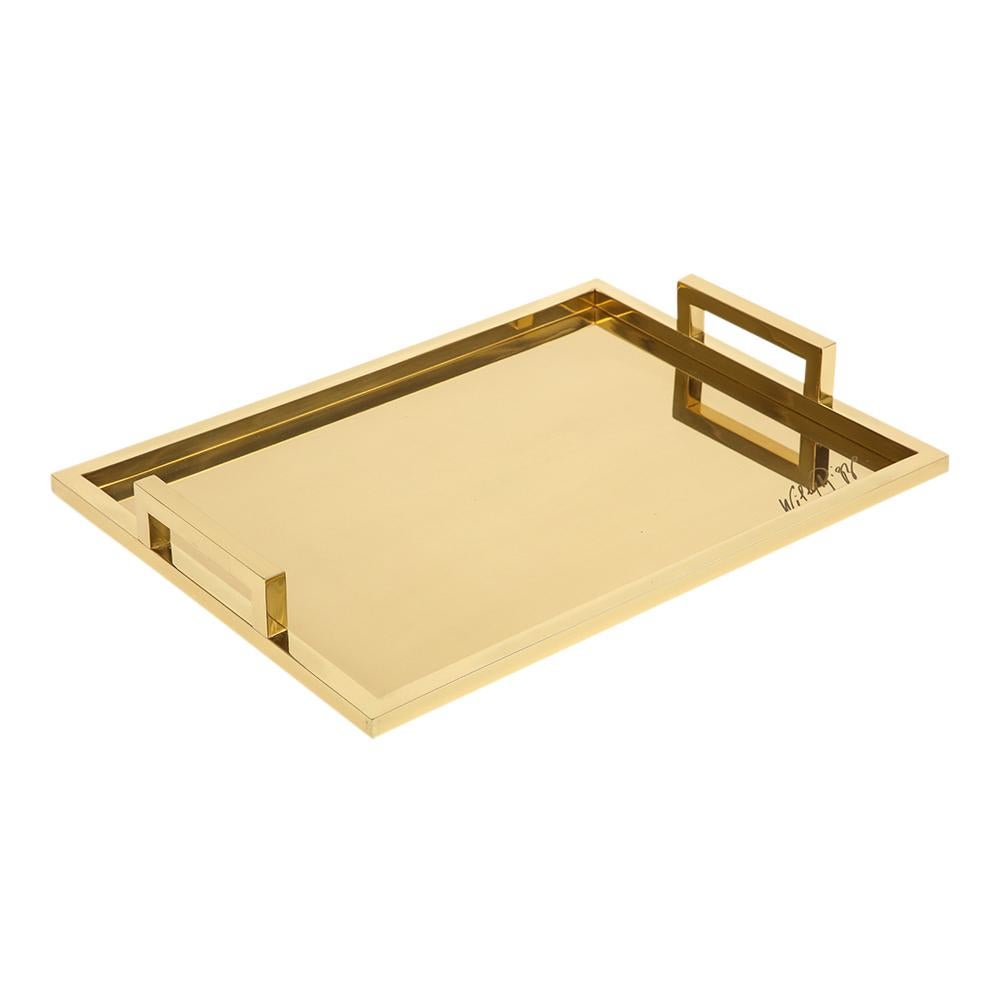 Willy Rizzo Drink Trays, Brass, Polished Stainless Steel, Signed For Sale 10