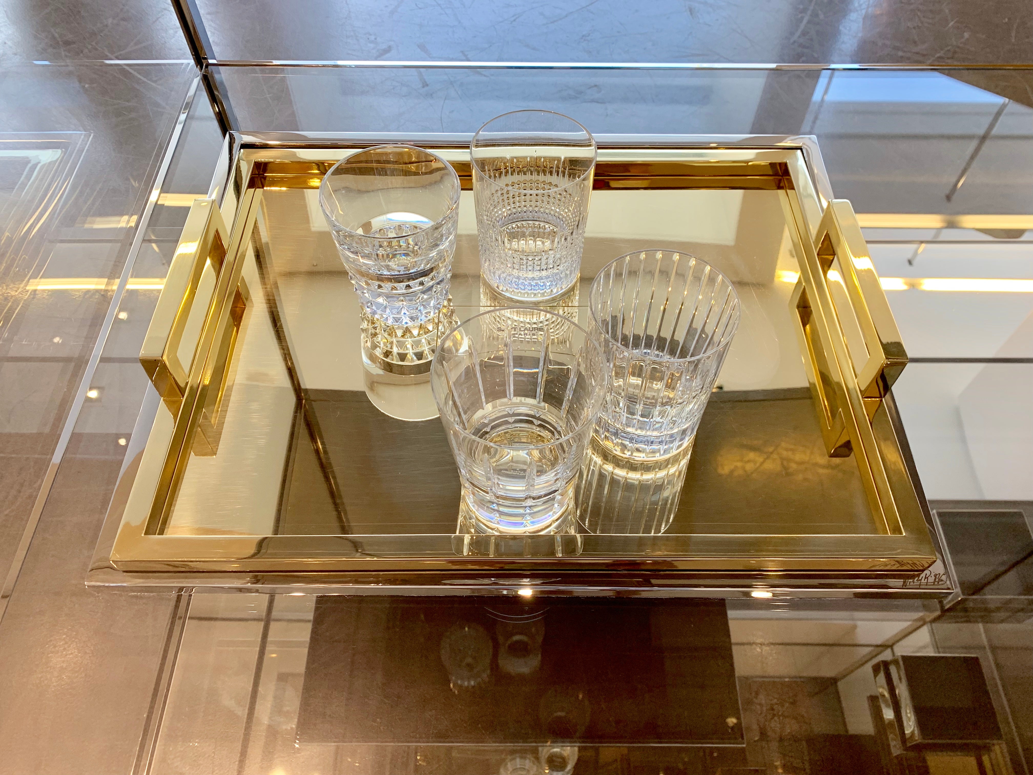 Willy Rizzo Drink Trays, Brass, Polished Stainless Steel, Signed For Sale 14