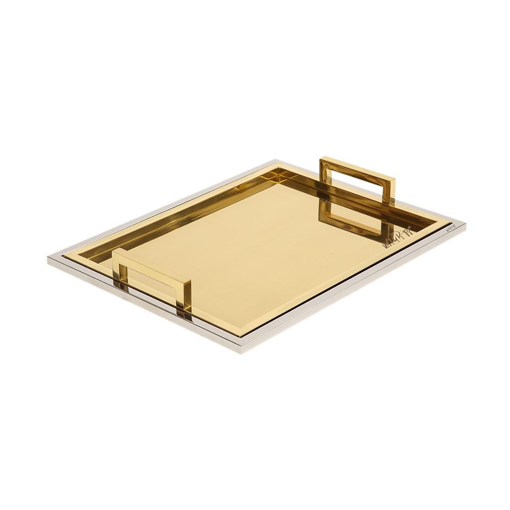 Italian Willy Rizzo Drink Trays, Brass, Polished Stainless Steel, Signed For Sale