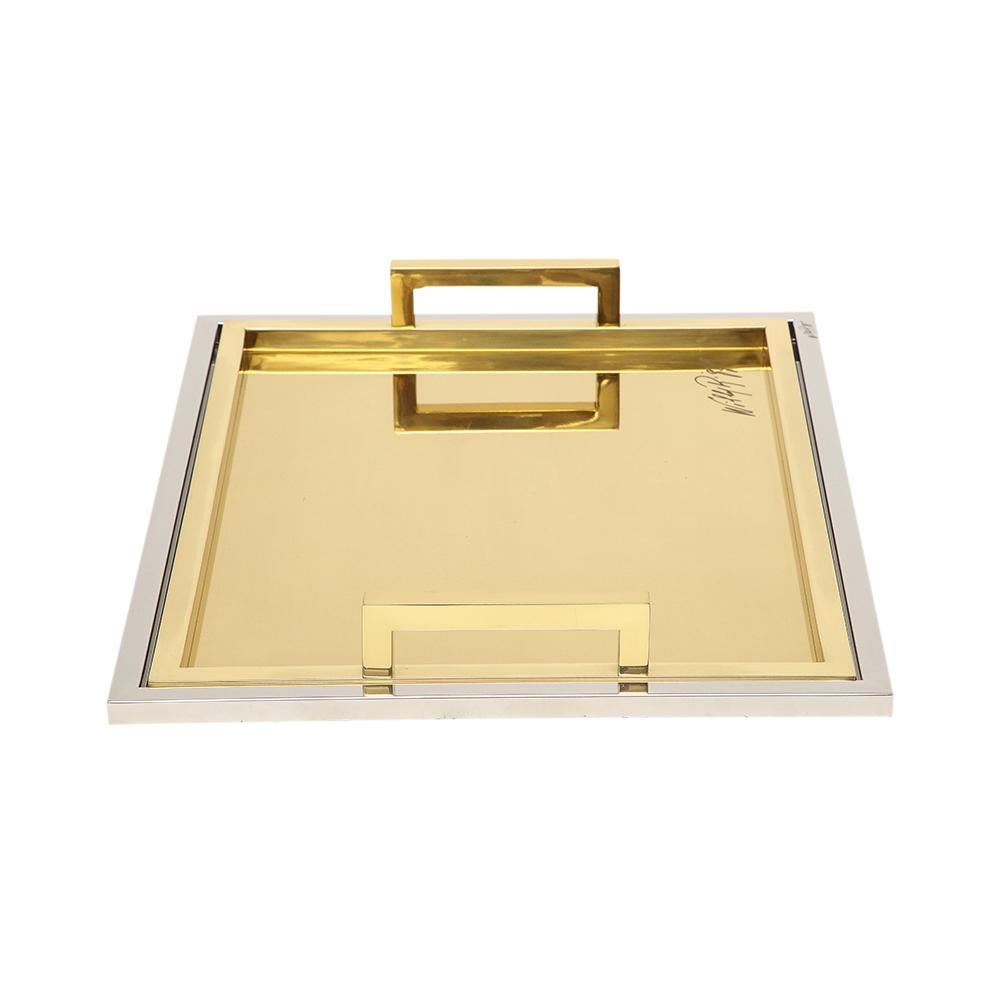 Contemporary Willy Rizzo Drink Trays, Brass, Polished Stainless Steel, Signed For Sale