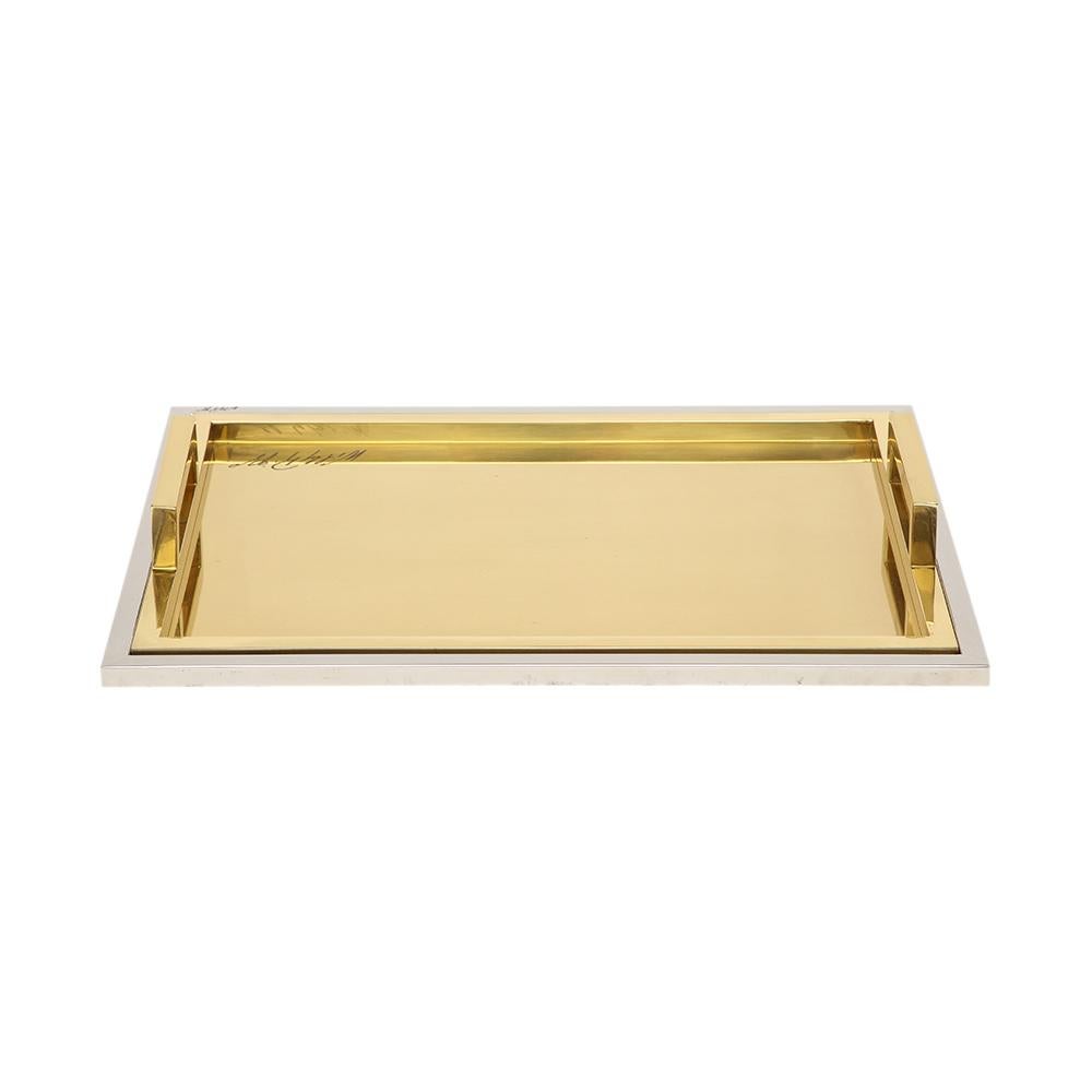 Willy Rizzo Drink Trays, Brass, Polished Stainless Steel, Signed For Sale 2