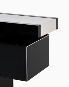 Conjunto de bar seco Willy Rizzo en laca negra con tapicería de cromo y cuero de vaca, 1970