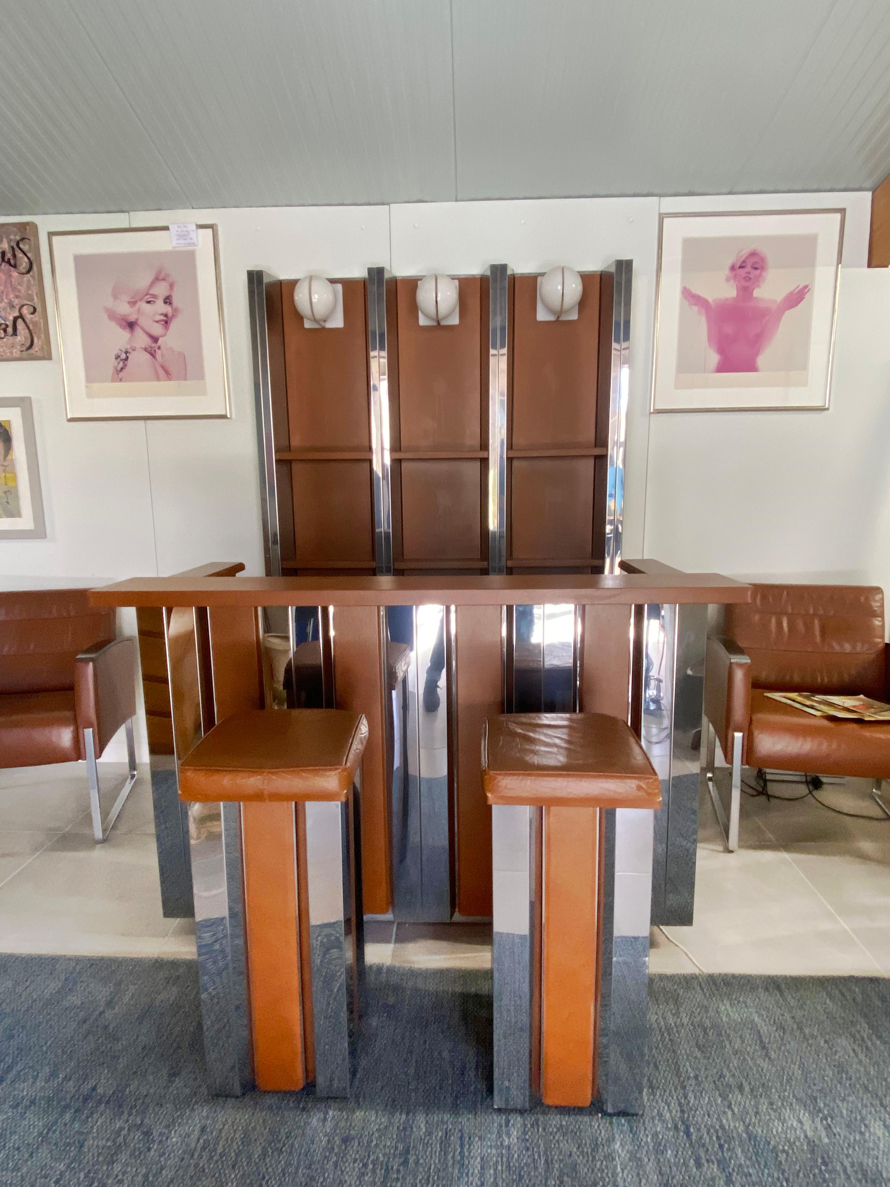 Willy Rizzo Bar exceptionnel et rare de Willy Rizzo Cuir et acier inoxydable en vente 5