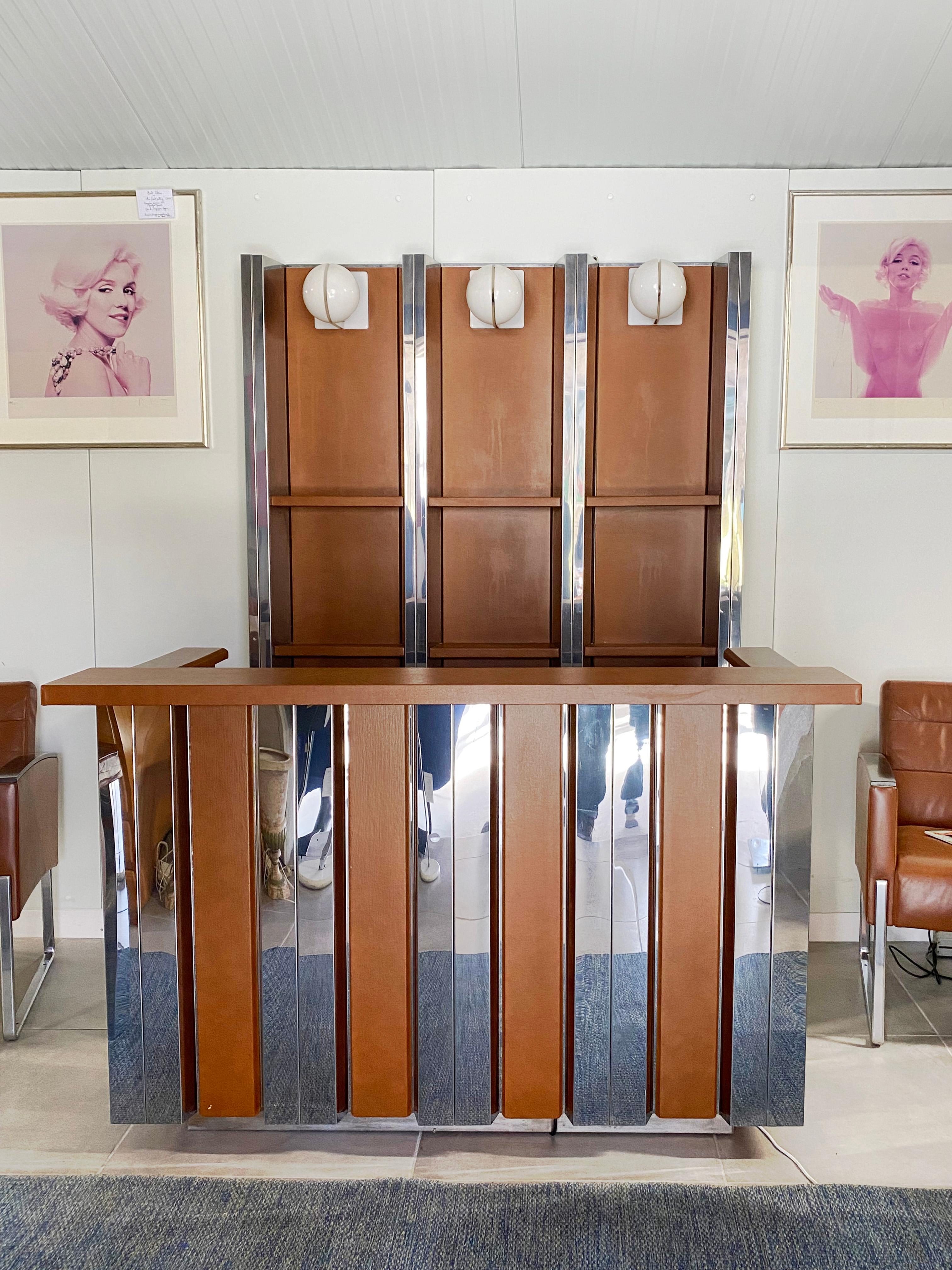 Willy Rizzo Bar exceptionnel et rare de Willy Rizzo Cuir et acier inoxydable en vente 6