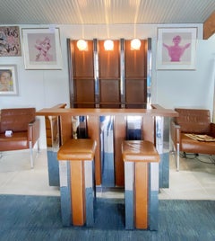 Willy Rizzo Exceptional and rare bar by Willy rizzo Leather and stainless steel