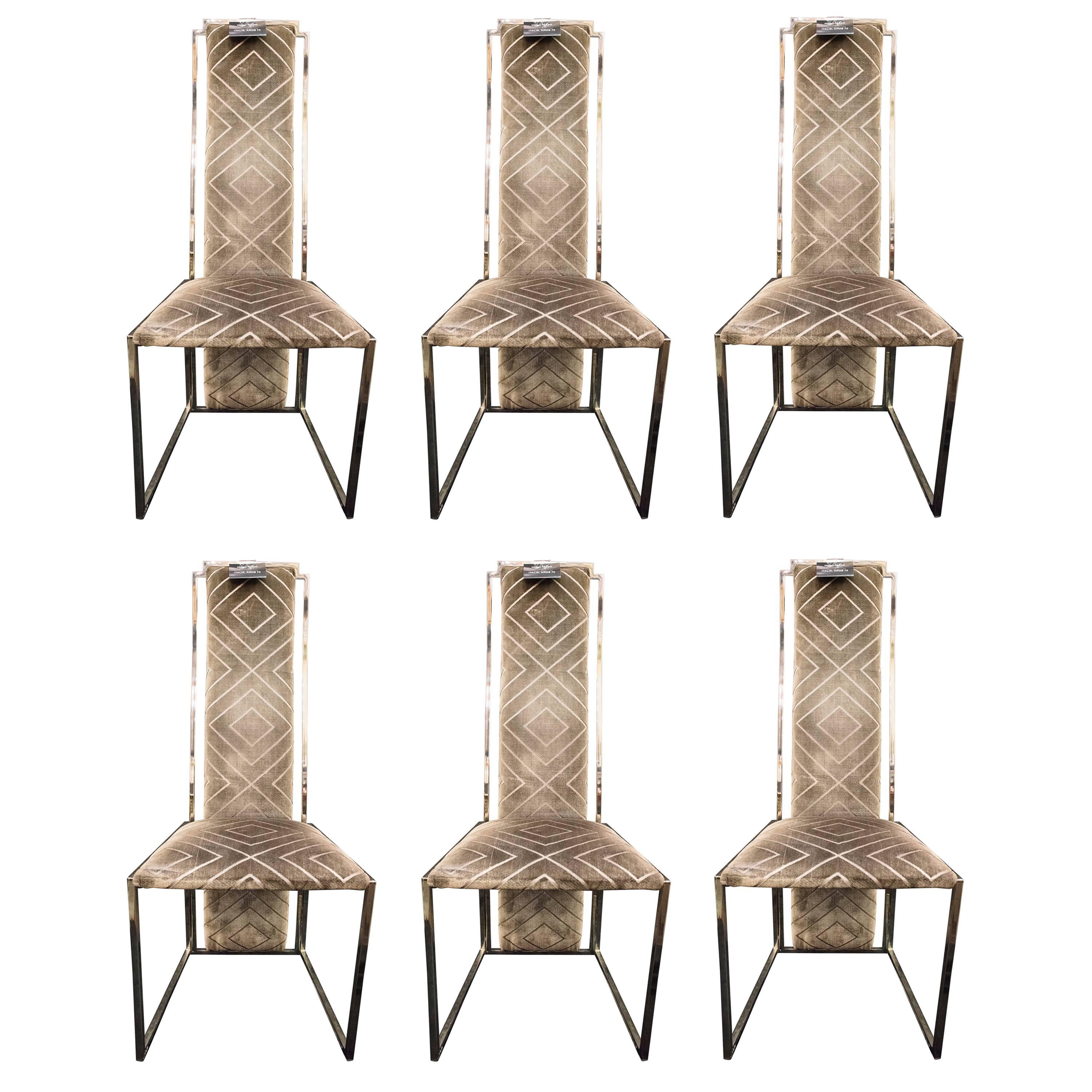 Willy Rizzo & Fabric Missoni Willy rizzo Chromed grey Steel Italian Set 6 Chairs
