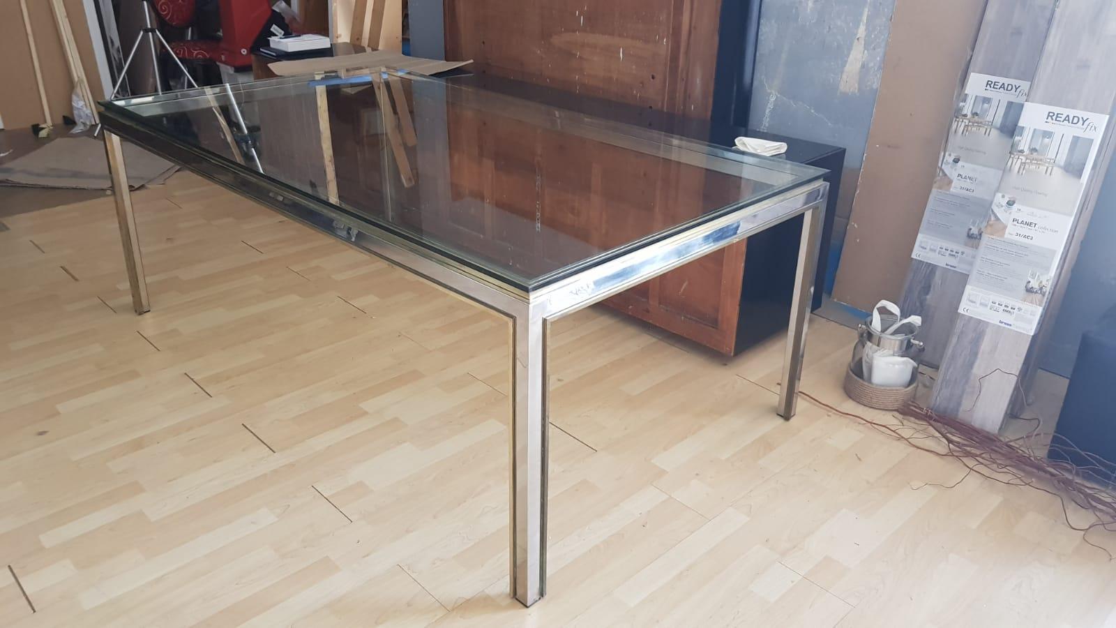 Italian Willy Rizzo Fiorentina Model Steel and Brass Crystal Top Table, 1970s For Sale