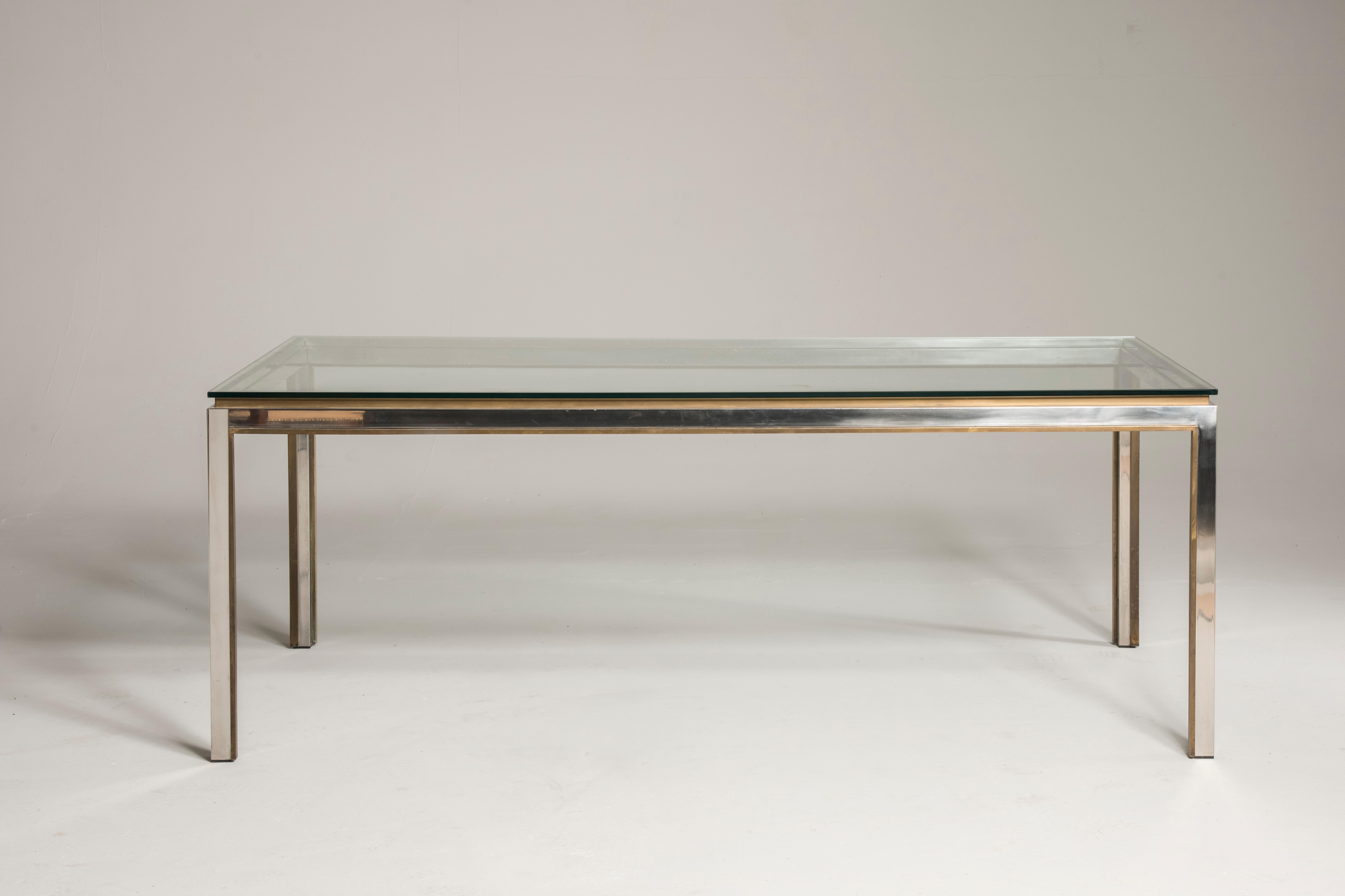 Late 20th Century Willy Rizzo Fiorentina Model Steel and Brass Crystal Top Table, 1970s For Sale