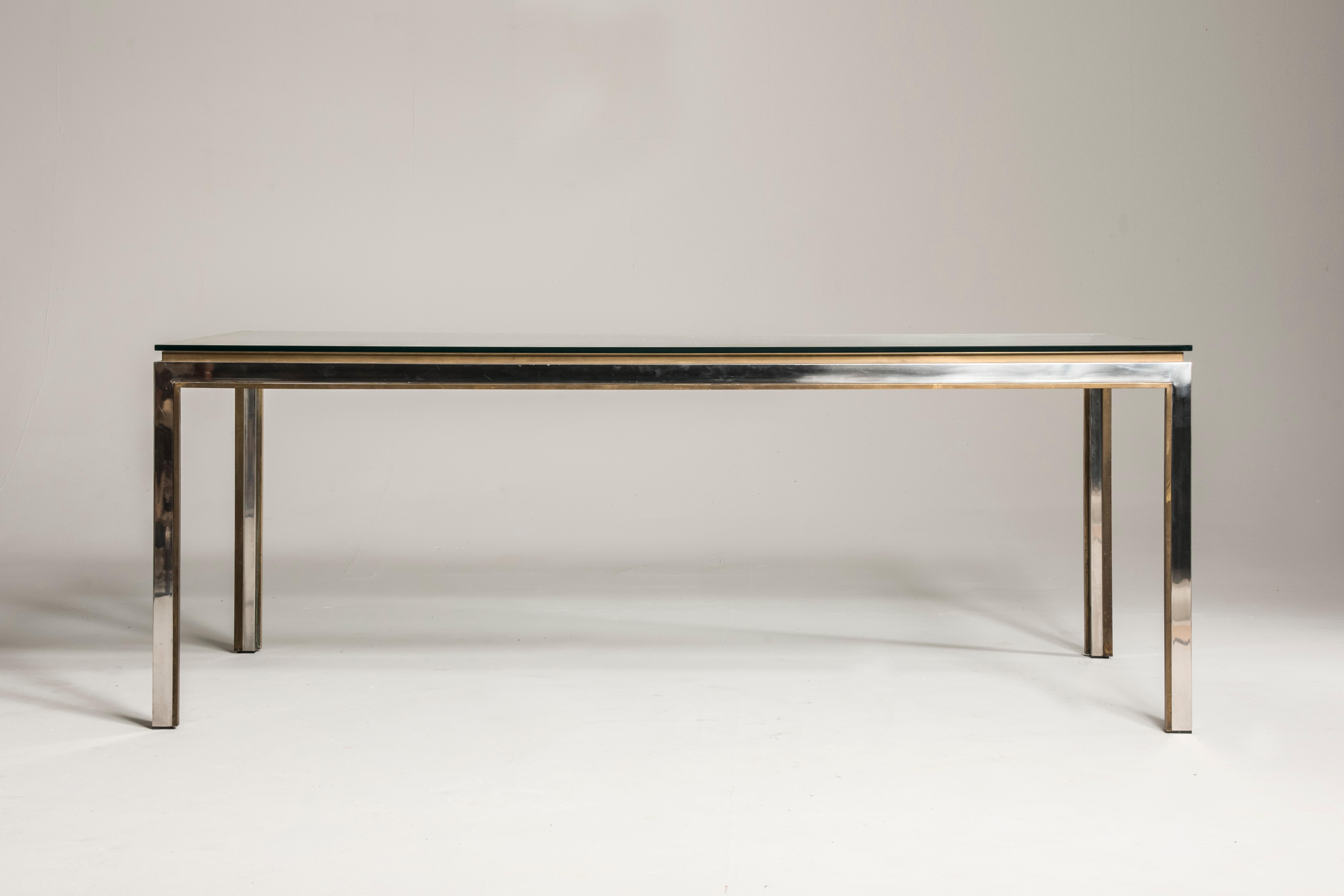 Willy Rizzo Fiorentina Model Steel and Brass Crystal Top Table, 1970s For Sale 1