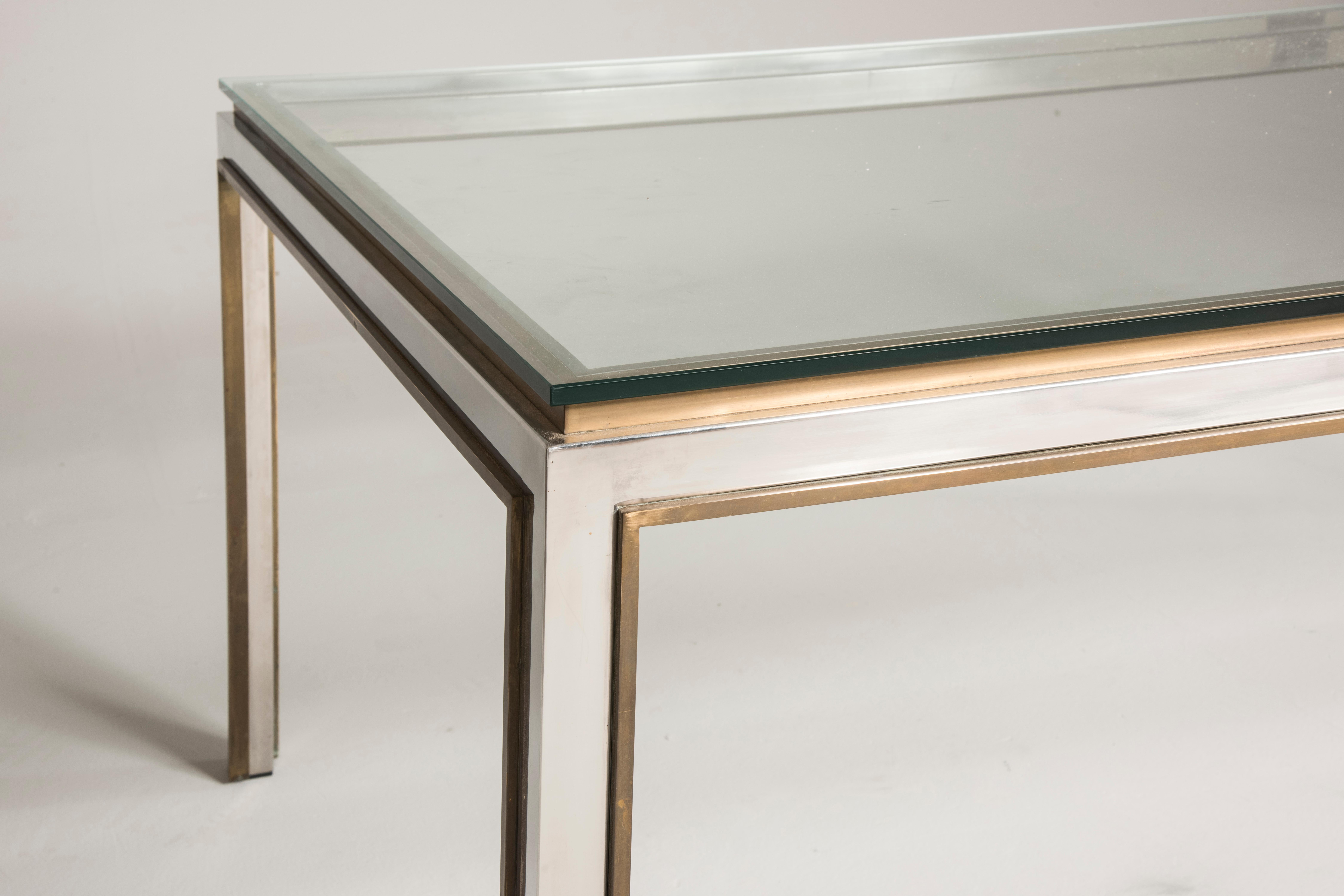Willy Rizzo Fiorentina Model Steel and Brass Crystal Top Table, 1970s For Sale 2