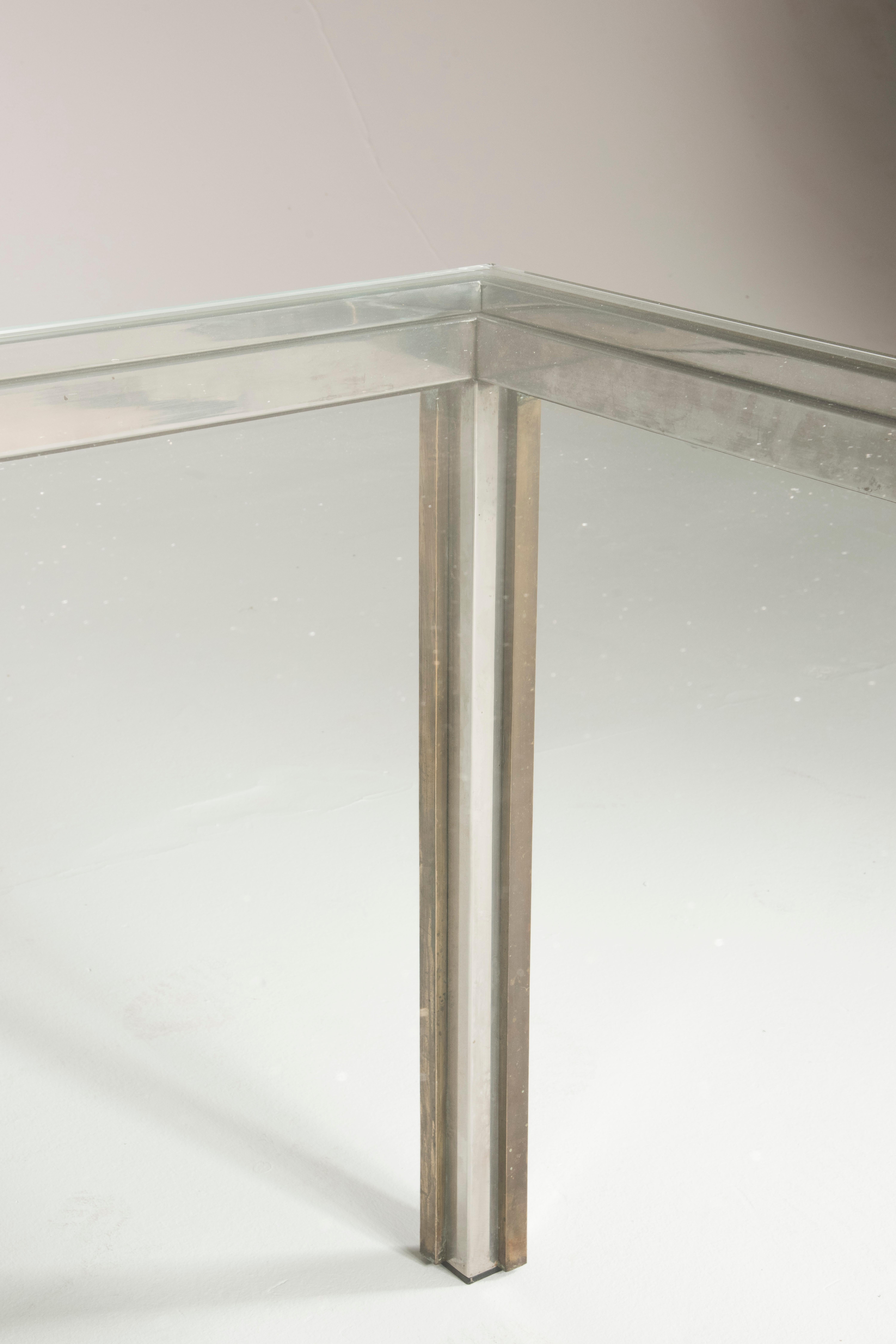 Willy Rizzo Fiorentina Model Steel and Brass Crystal Top Table, 1970s For Sale 3