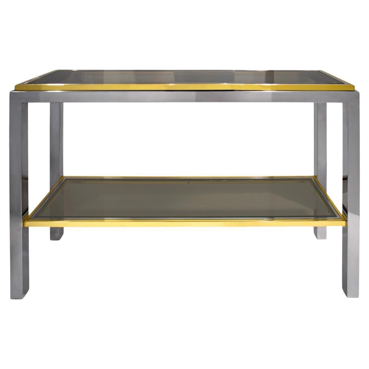 Willy Rizzo "Flaminia Console Table" in Chrome and Brass 1970s (Signed) For Sale
