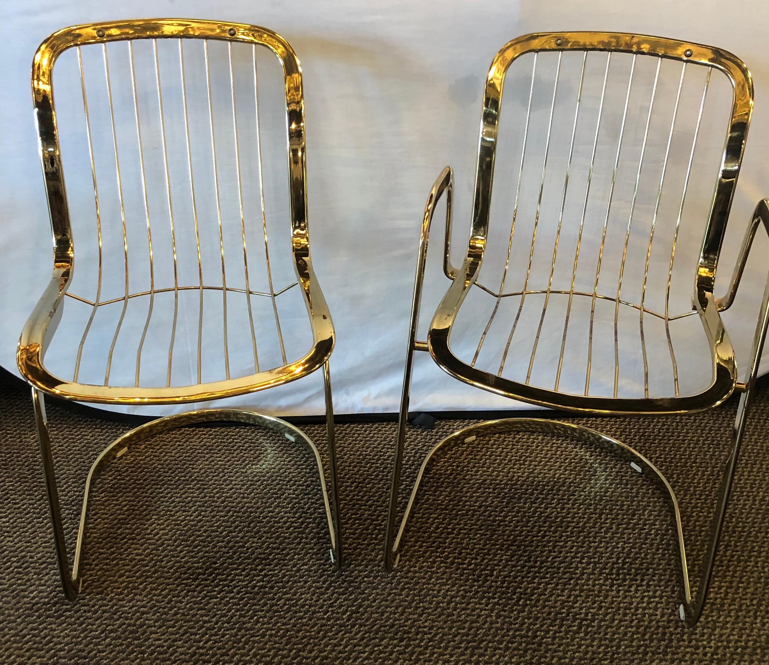 Willy Rizzo for Cidue 8 Dining Chairs Italian 1970s Brass Plated Metal Labelled 6