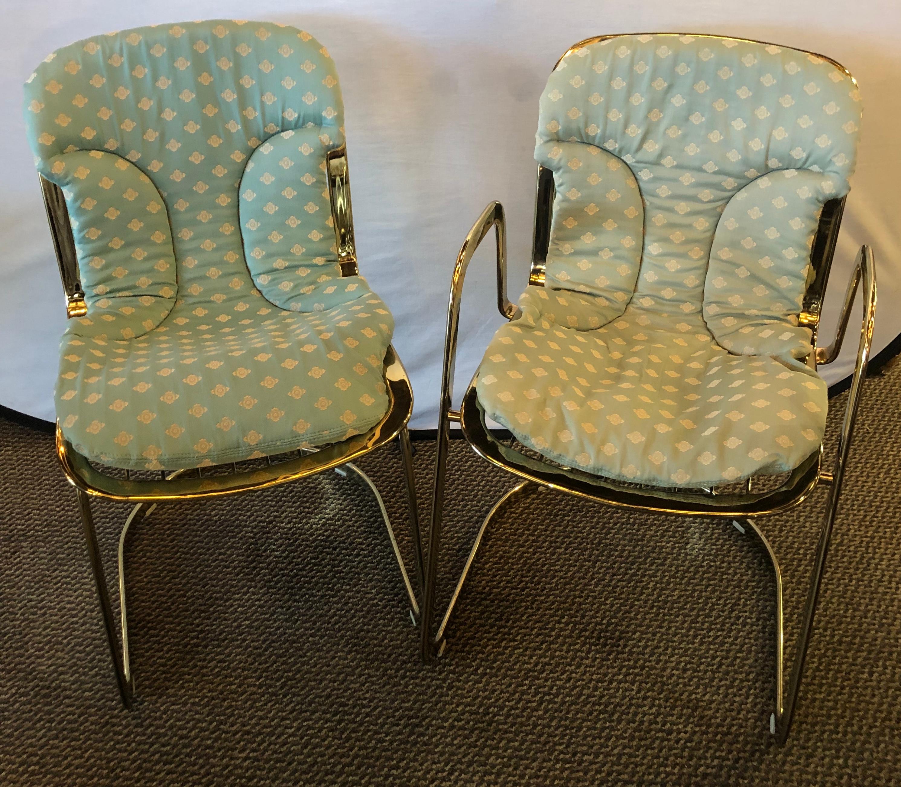 Willy Rizzo for Cidue 8 Dining Chairs Italian 1970s Brass Plated Metal Labelled 1