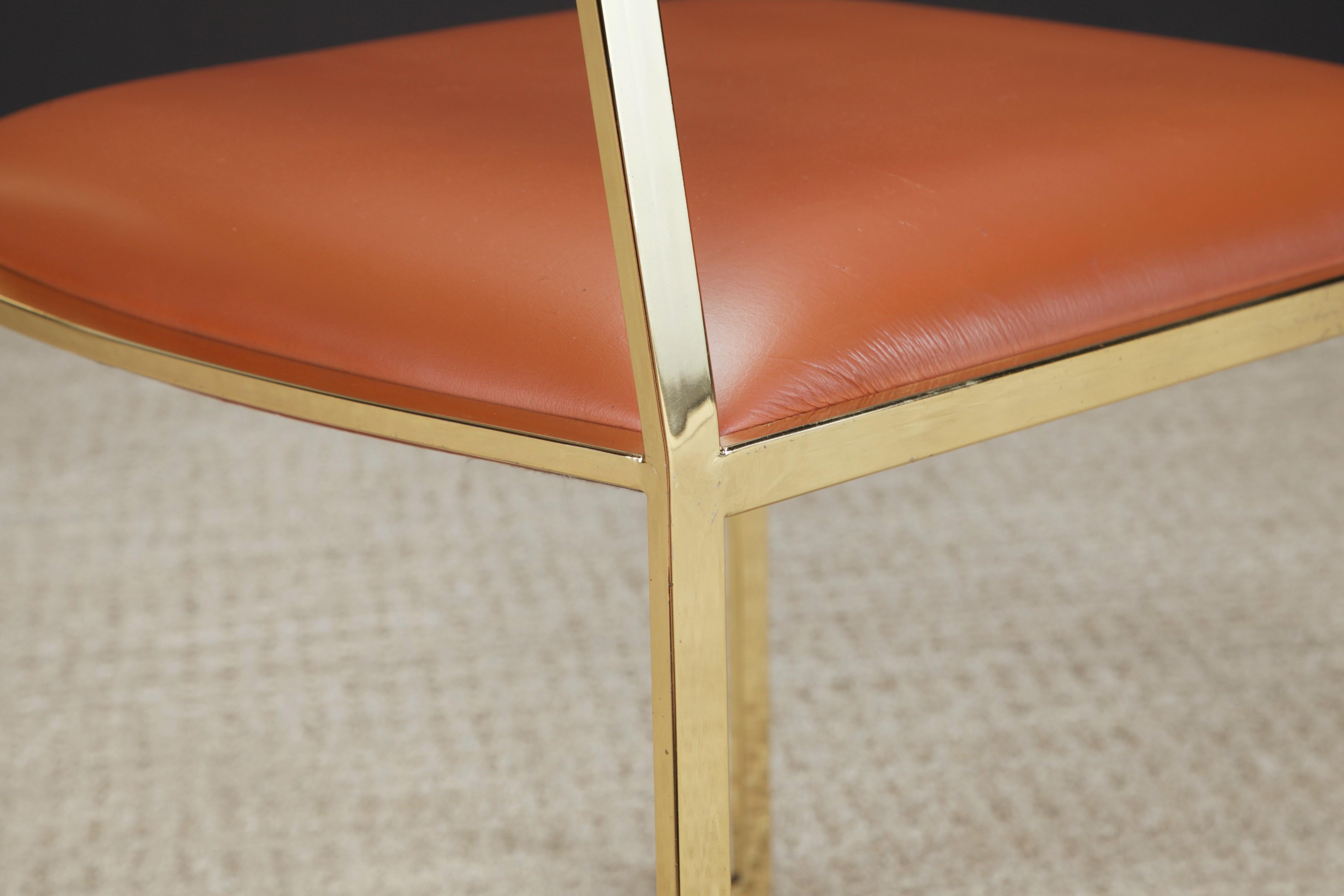 Willy Rizzo for Cidue Dining Chairs in Brass and Cognac Leather, c 1970, Signed 12