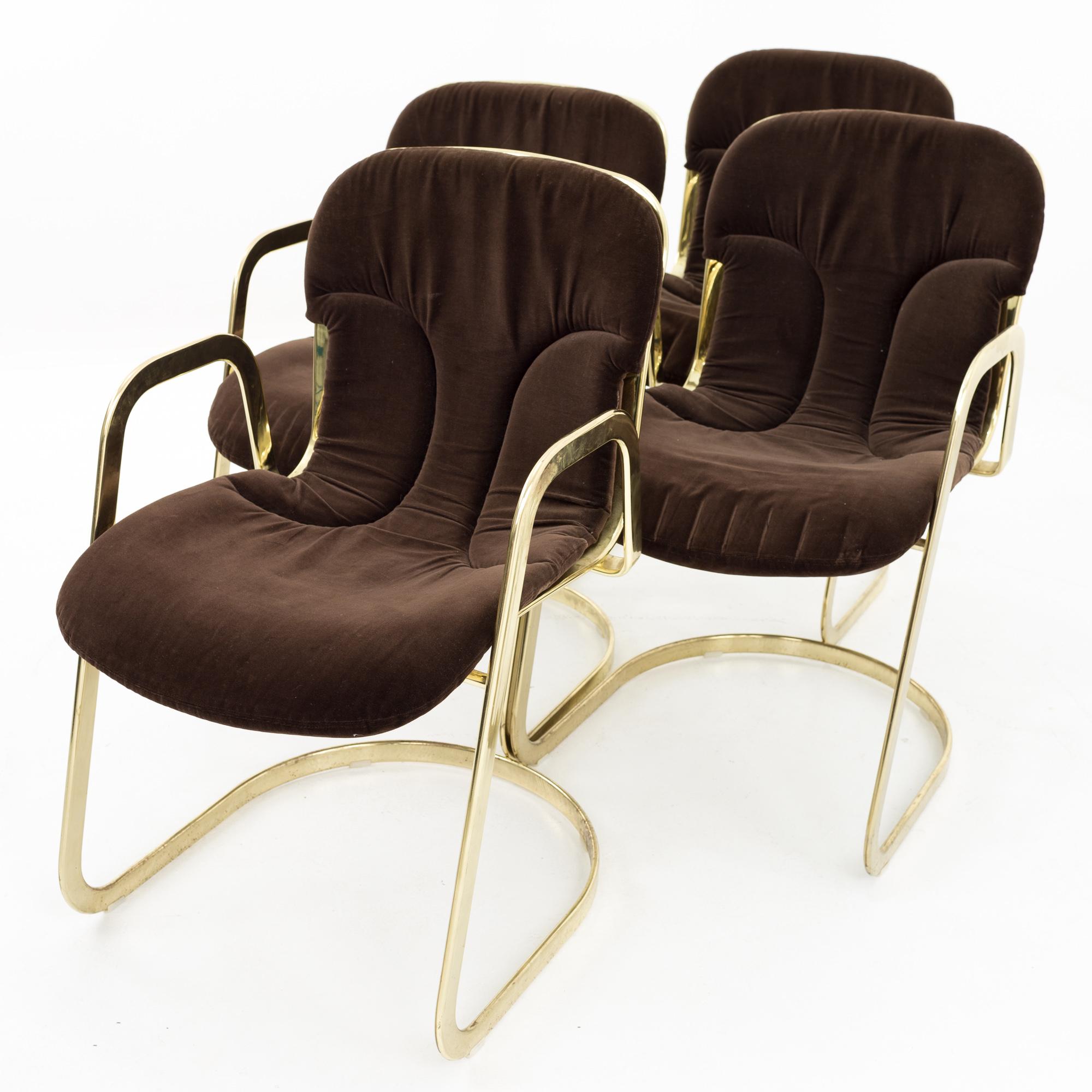 Willy Rizzo for Cidue mid century Italian brass cantilever chair - Set of 4
Each chair measures 19.5 wide x 23 deep x 32 high with a seat height of 18 inches and an arm height of 25 inches

All pieces of furniture can be had in what we call