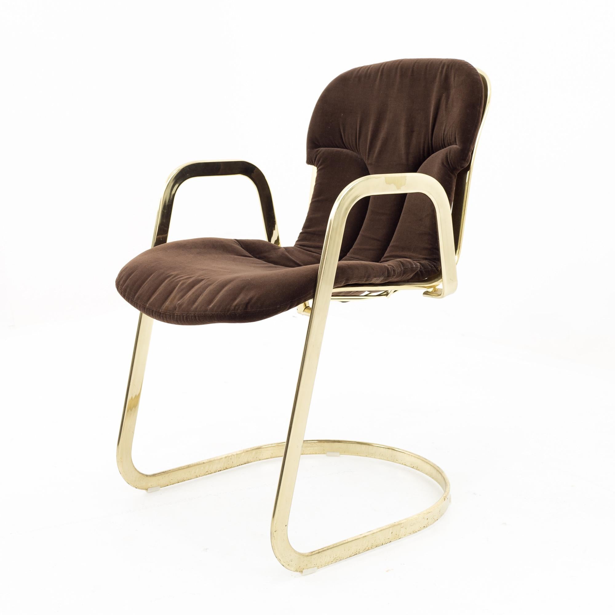 Mid-Century Modern Willy Rizzo for Cidue Mid Century Italian Brass Cantilever Chair, Set of 4