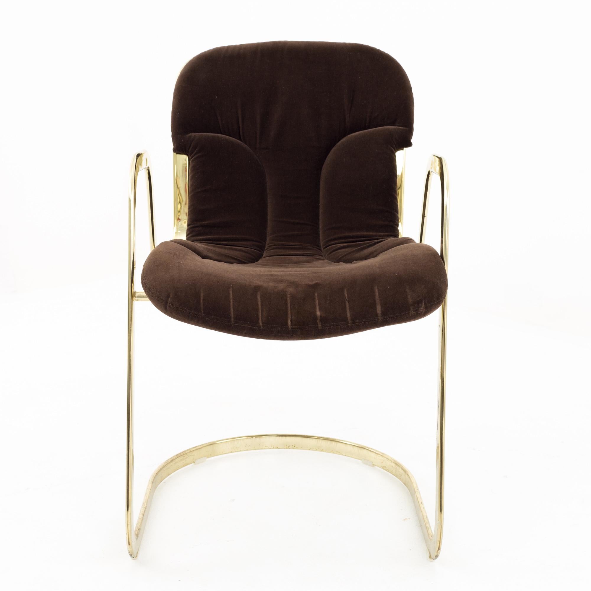 Willy Rizzo for Cidue Mid Century Italian Brass Cantilever Chair, Set of 4 In Good Condition In Countryside, IL