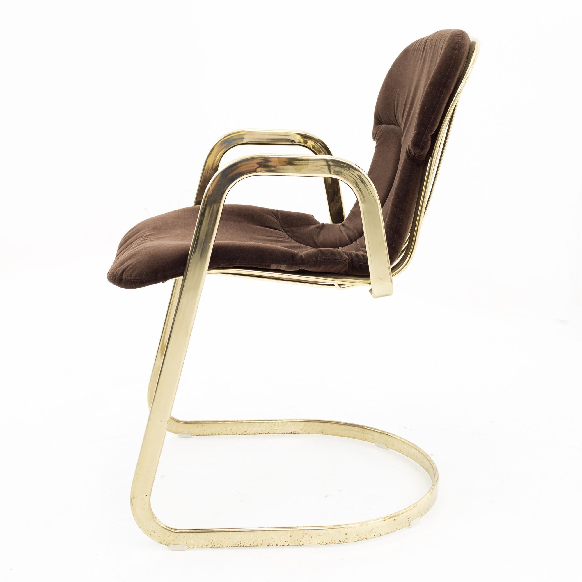 Willy Rizzo for Cidue Mid Century Italian Brass Cantilever Chair, Set of 4 1