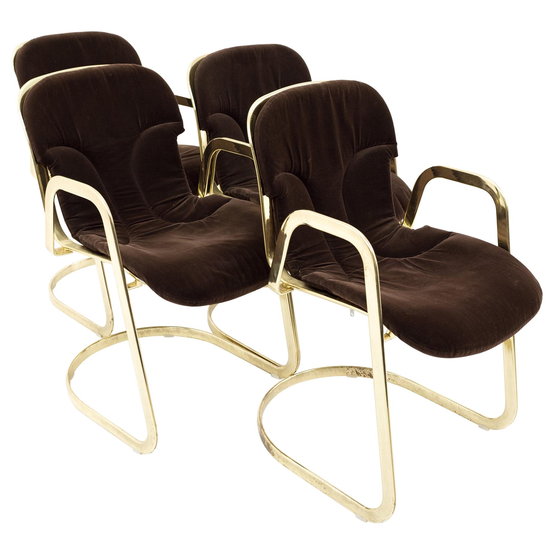 Willy Rizzo for Cidue Mid Century Italian Brass Cantilever Chair, Set of 4
