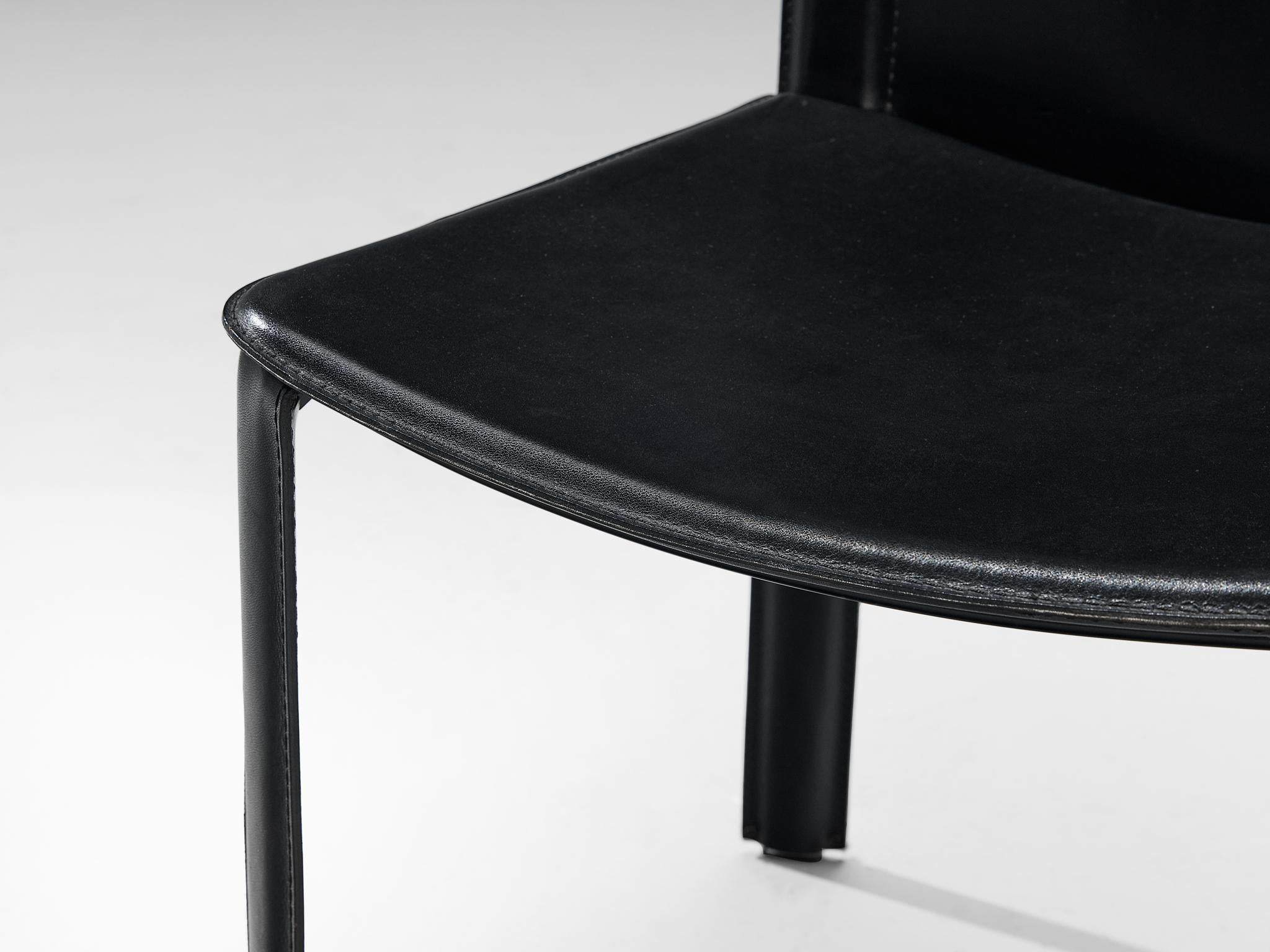 Post-Modern Willy Rizzo for Cidue Set of Six Dining Chairs in Black Leather