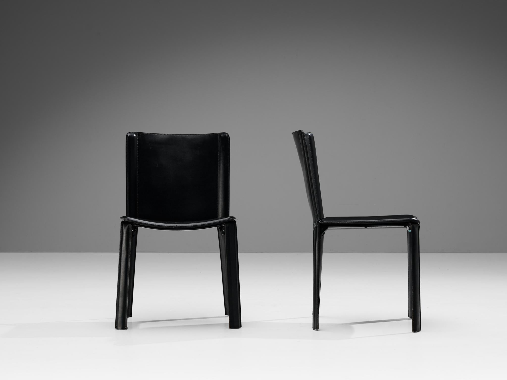 Willy Rizzo for Cidue Set of Six Dining Chairs in Black Leather In Good Condition In Waalwijk, NL
