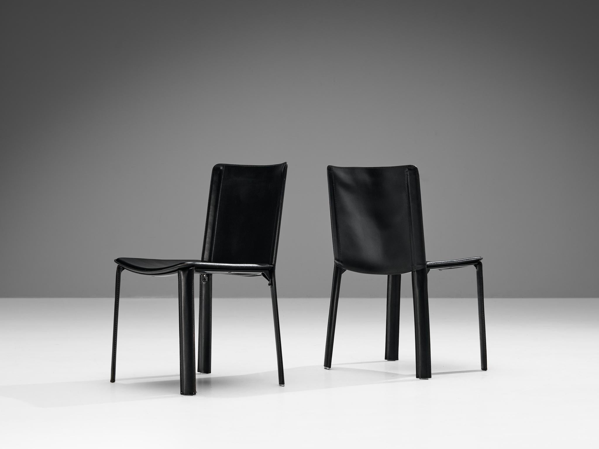Late 20th Century Willy Rizzo for Cidue Set of Six Dining Chairs in Black Leather