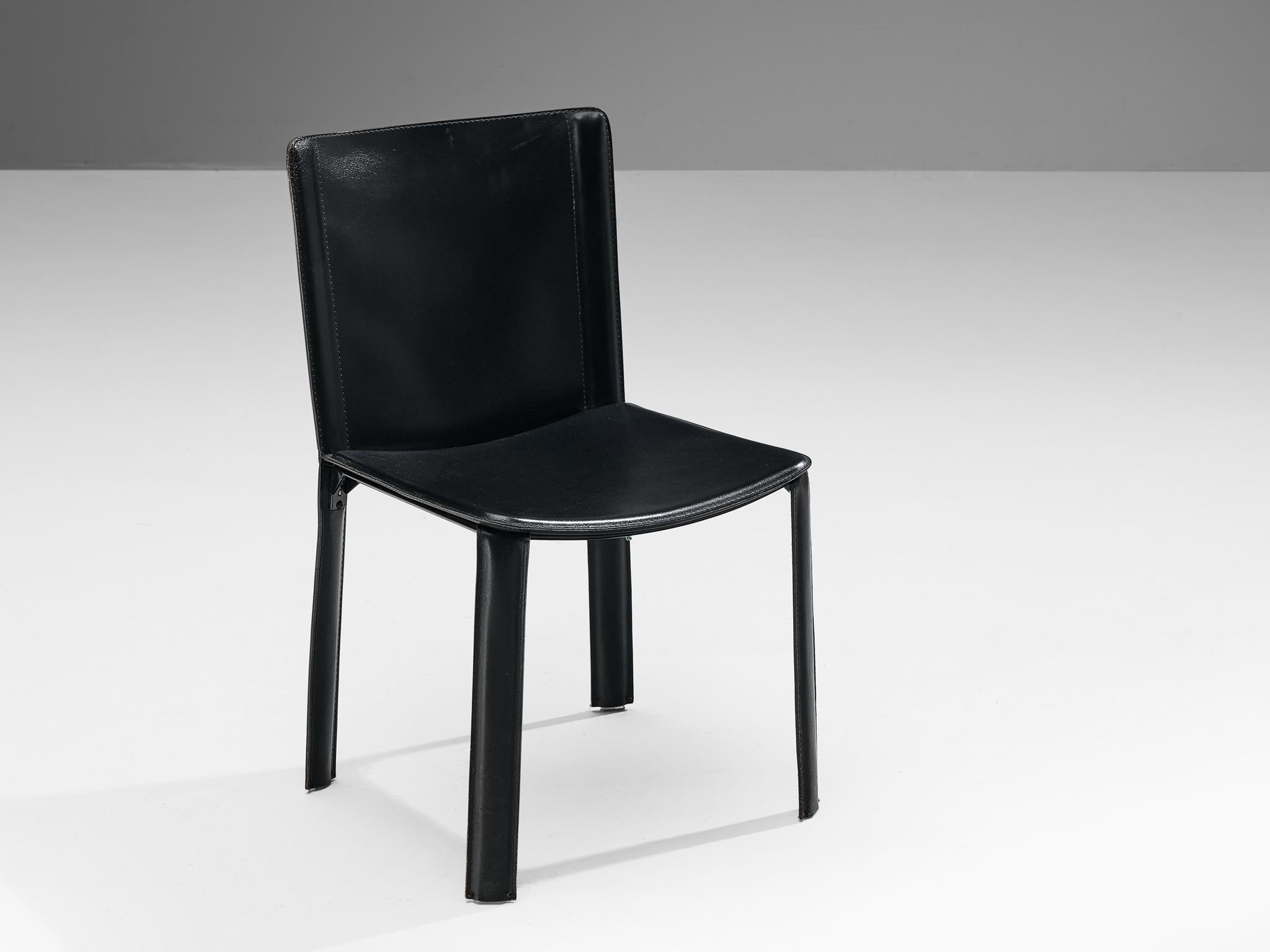 Willy Rizzo for Cidue Set of Six Dining Chairs in Black Leather 1