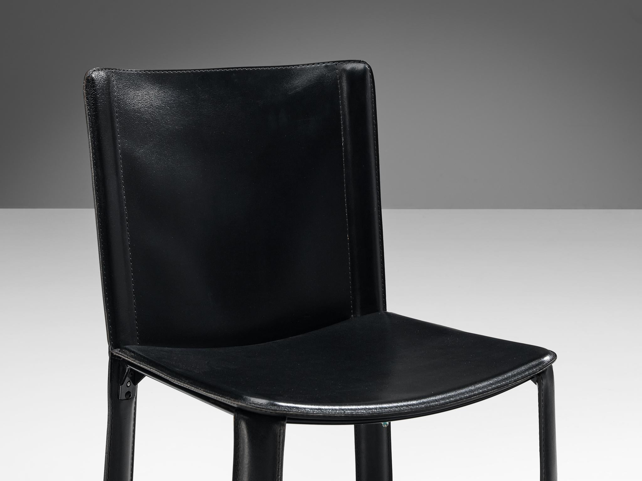 Willy Rizzo for Cidue Set of Six Dining Chairs in Black Leather 2