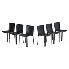 Willy Rizzo for Cidue Set of Six Dining Chairs in Black Leather