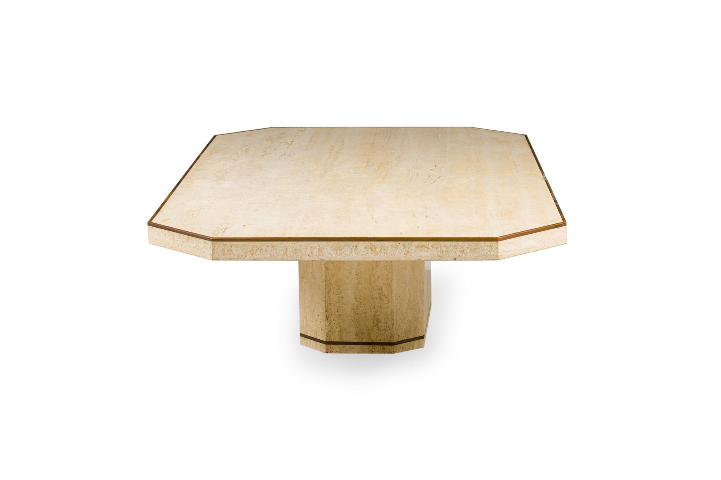 Mid-Century Modern Willy Rizzo for Jean Charles Italian Monumental Travertine Marble Coffee Table For Sale