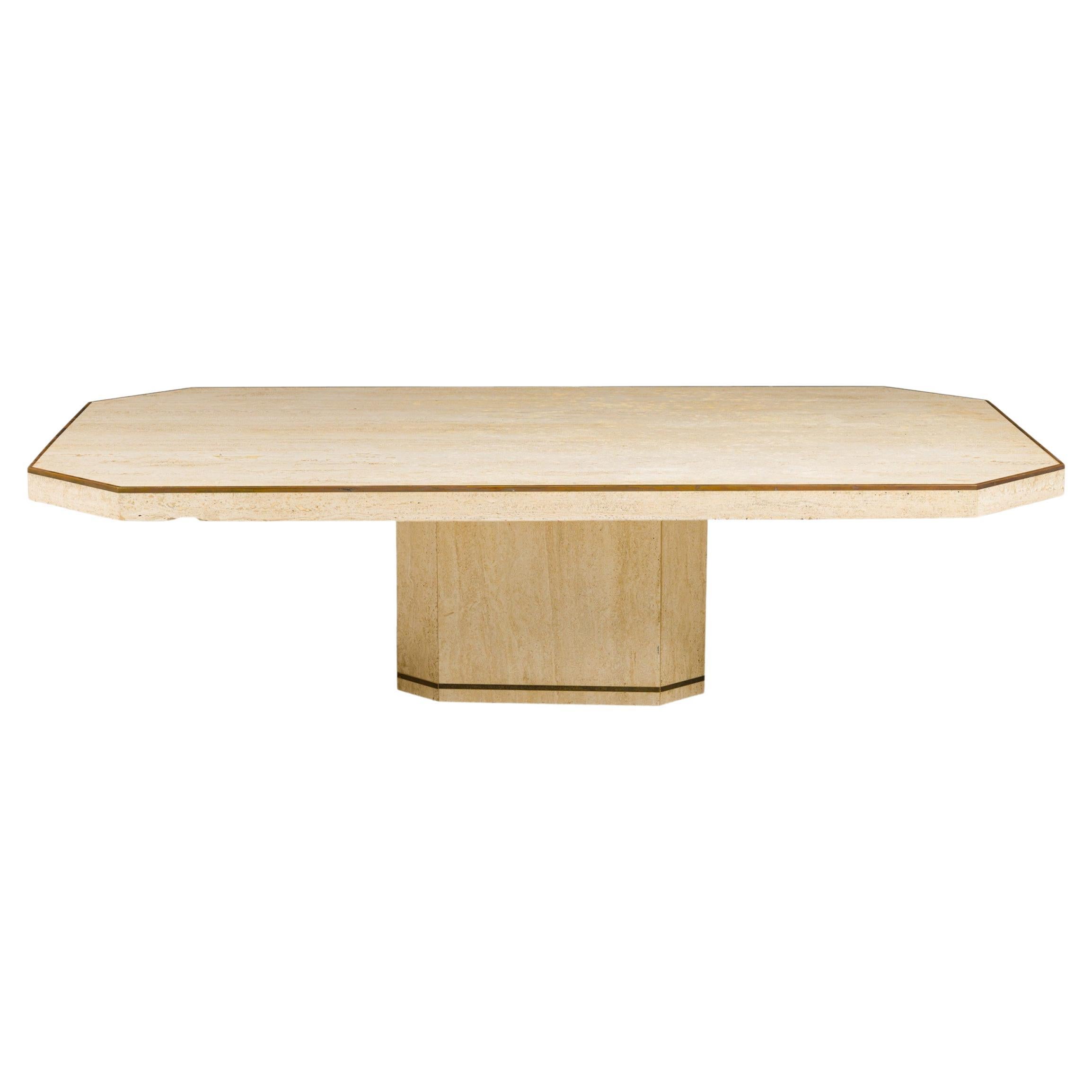 Willy Rizzo for Jean Charles Italian Monumental Travertine Marble Coffee Table For Sale